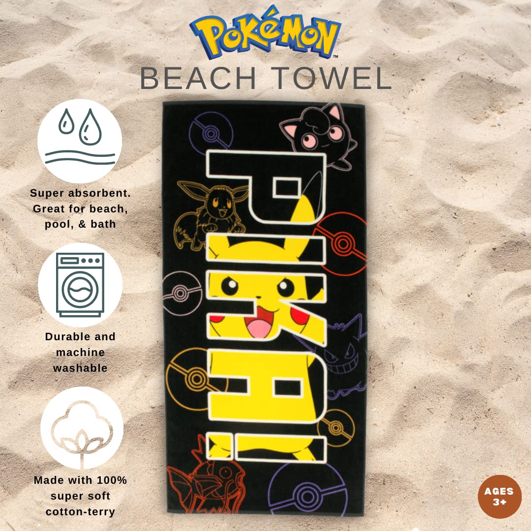 Franco Pok  Mon Pikachu Anime Super Soft Cotton Bath/Pool/Beach Towel, 60 In X 30 In, (Official Licensed Pok  Mon Product) Colle