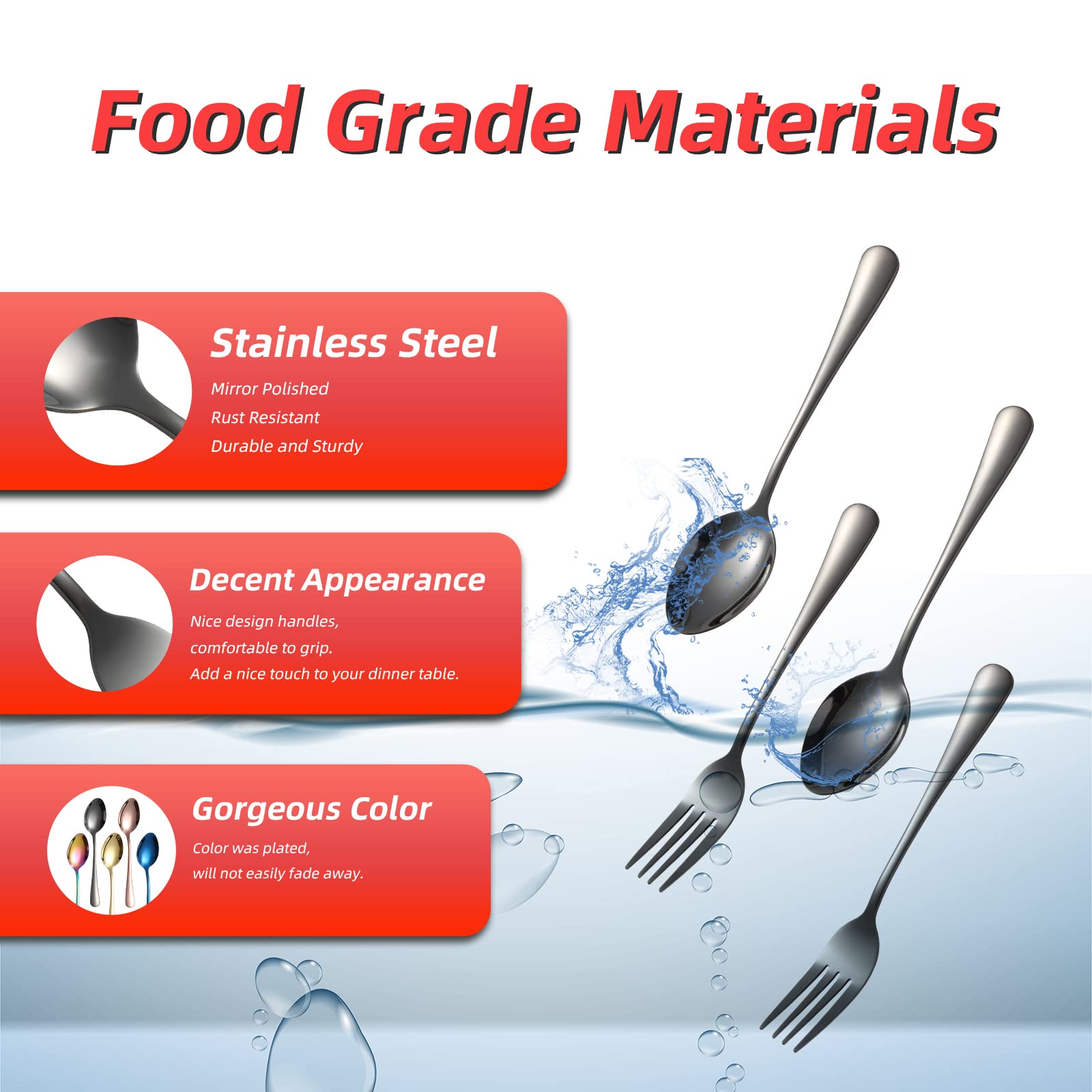 Black Dinner Forks And Spoons Silverware Set Of 16-Piece, Stainless Steel Flatware Cutlery For Kitchen Home Restaurant, Heavy Du