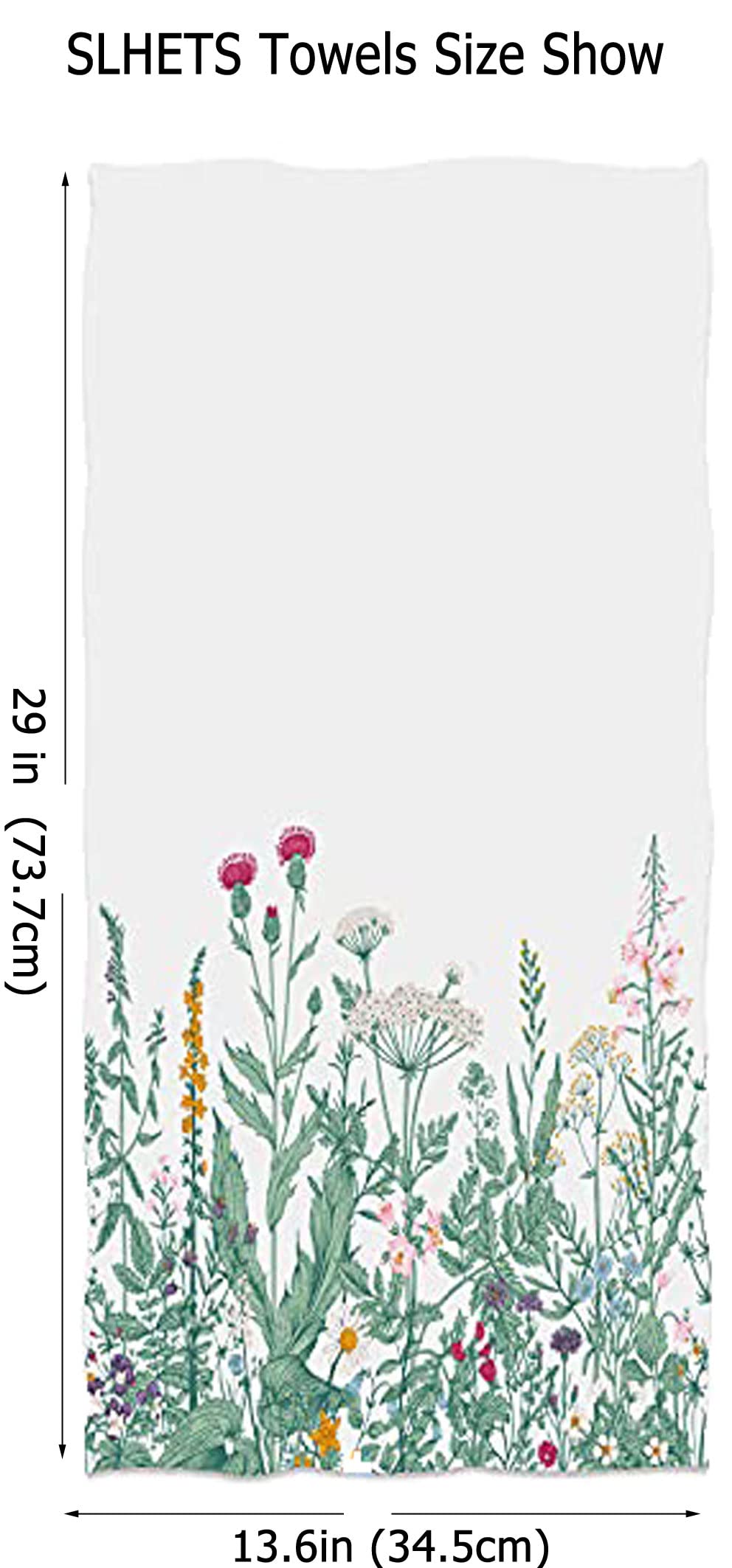 Slhets Colorful Herbs Wild Flowers Hand Towels Botanical Illustration Engraving Style Bath Towels Soft Absorbent Kitchen Dish To