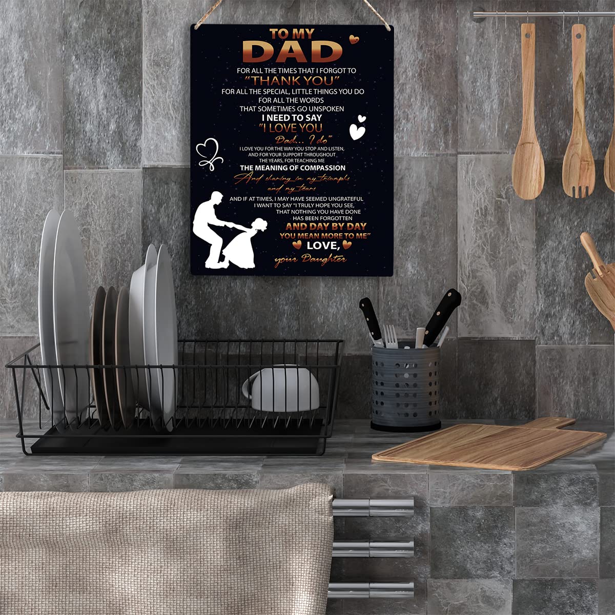 To My Dad Wooden Hanging Sign - Best Dad Gifts for Birthday, Anniversary & Fathers Day - Wall Art, Home Decor - 8 x 10 Inches