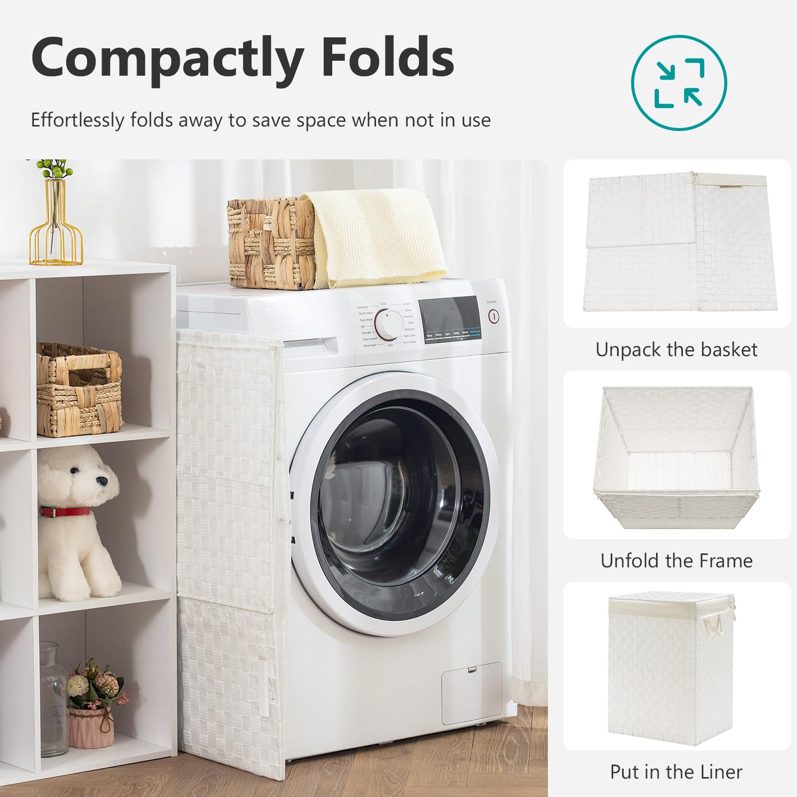 Fiona's magic Laundry Hamper Basket with Lid  Handwoven 90L Large Clothes Hamper with Removable Liner Bags  Collapsible Black Tall Hamper for Bathroom  Bedroom and Dorm Room Organizer