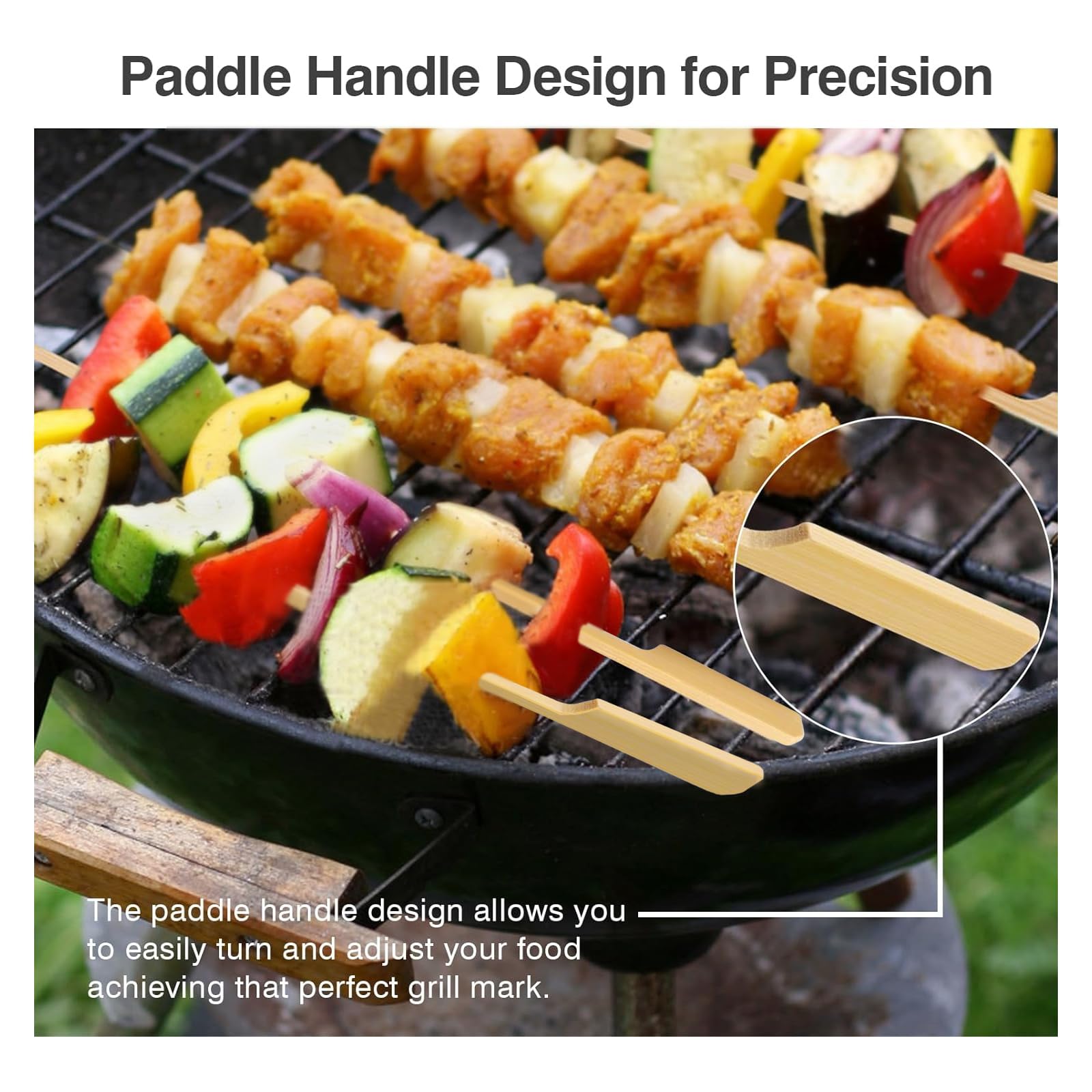 Bamboo Skewers 10 Inch For Bbq Kebab Sticks -Flat Handle Meat Krift Sticks For Grilling -Long Wooden Skewers For Food (100 Pack-