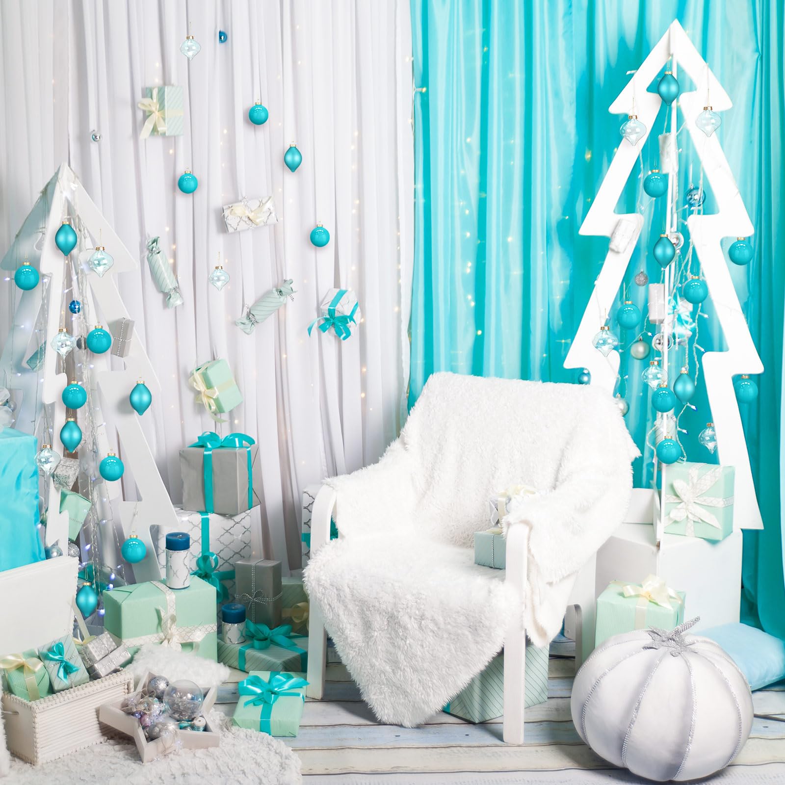 Zomiboo 12 Pcs Turquoise Green Glass Christmas Ball Ornaments Set 3.15 Hanging Shatterproof Glass Bulbs for Christmas Tree Baubl