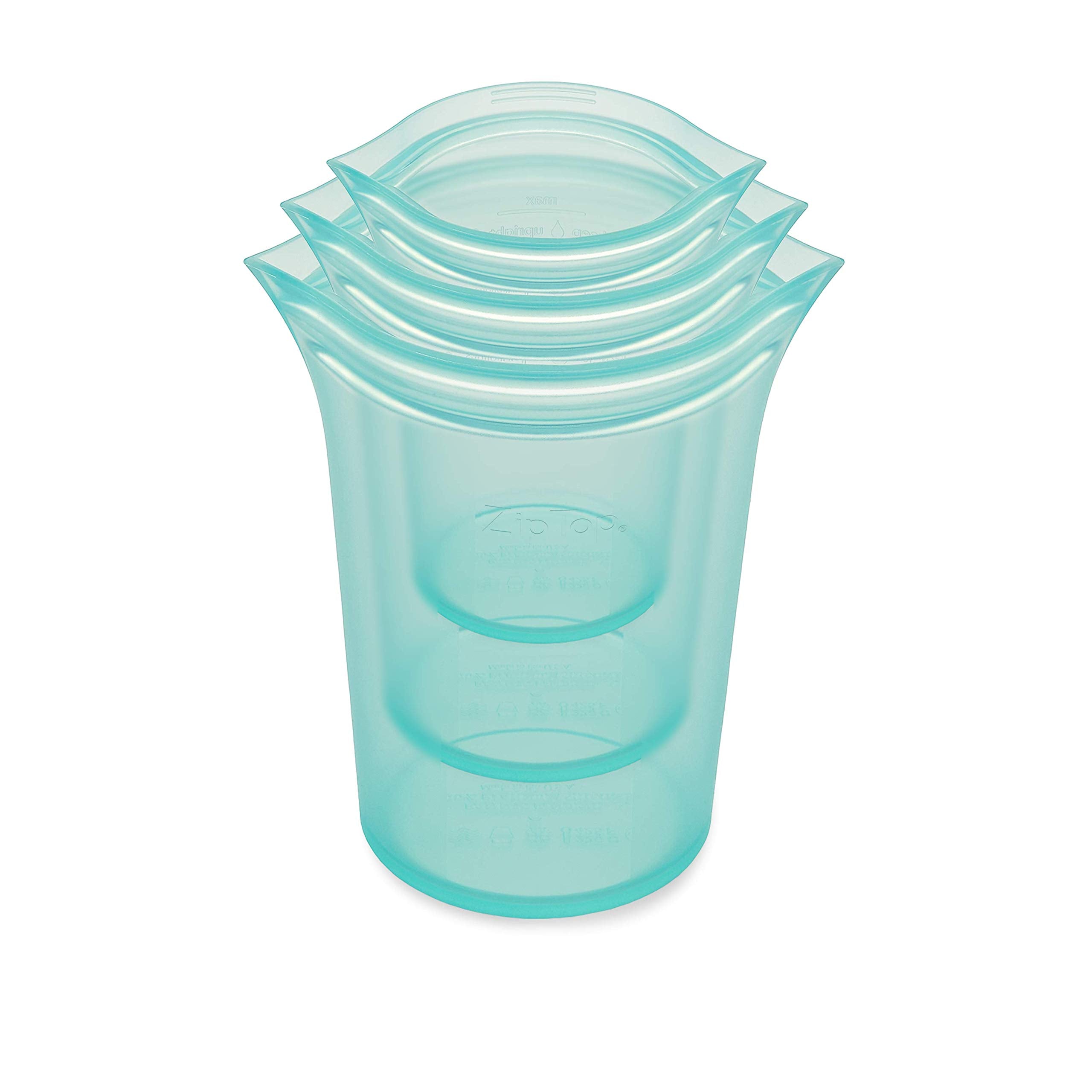 Zip Top Reusable Food Storage Bags | 3 Cup Set [Teal] | Silicone Meal Prep Container | Microwave, Dishwasher and Freezer Safe | 