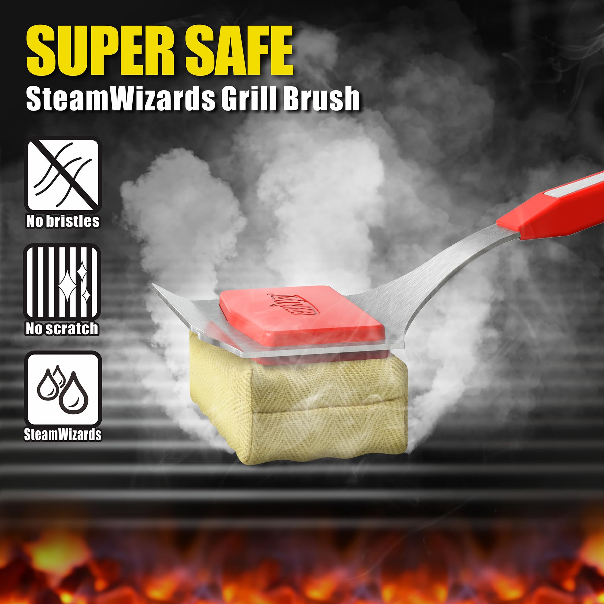 Grillart Grill Brush Bristle Free. Steamwizards Bbq Replaceable Cleaning Head, Unique Seamless-Fit Scraper Tool For Cast Iron/St
