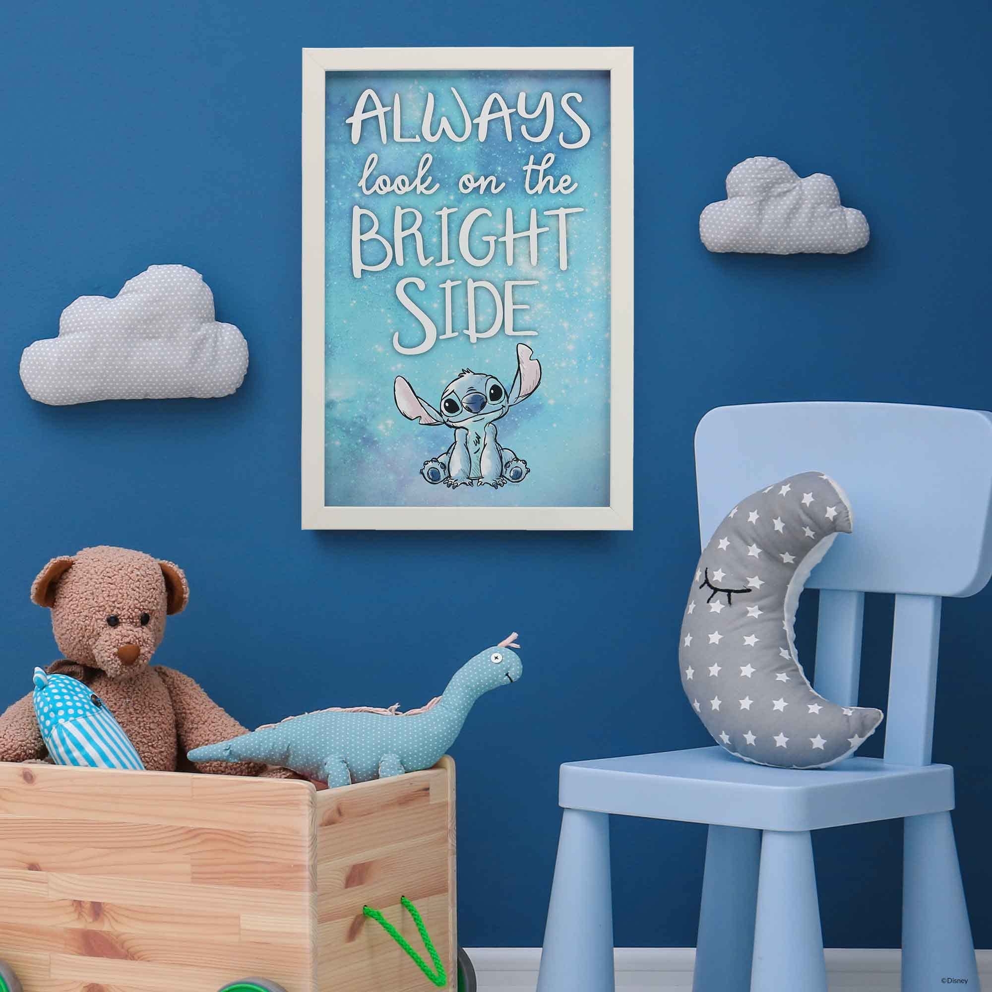Disney Lilo And Stitch Always Look On The Bright Side Framed Wood Wall Decor - Cute Stitch Wall Art For Home Decorating