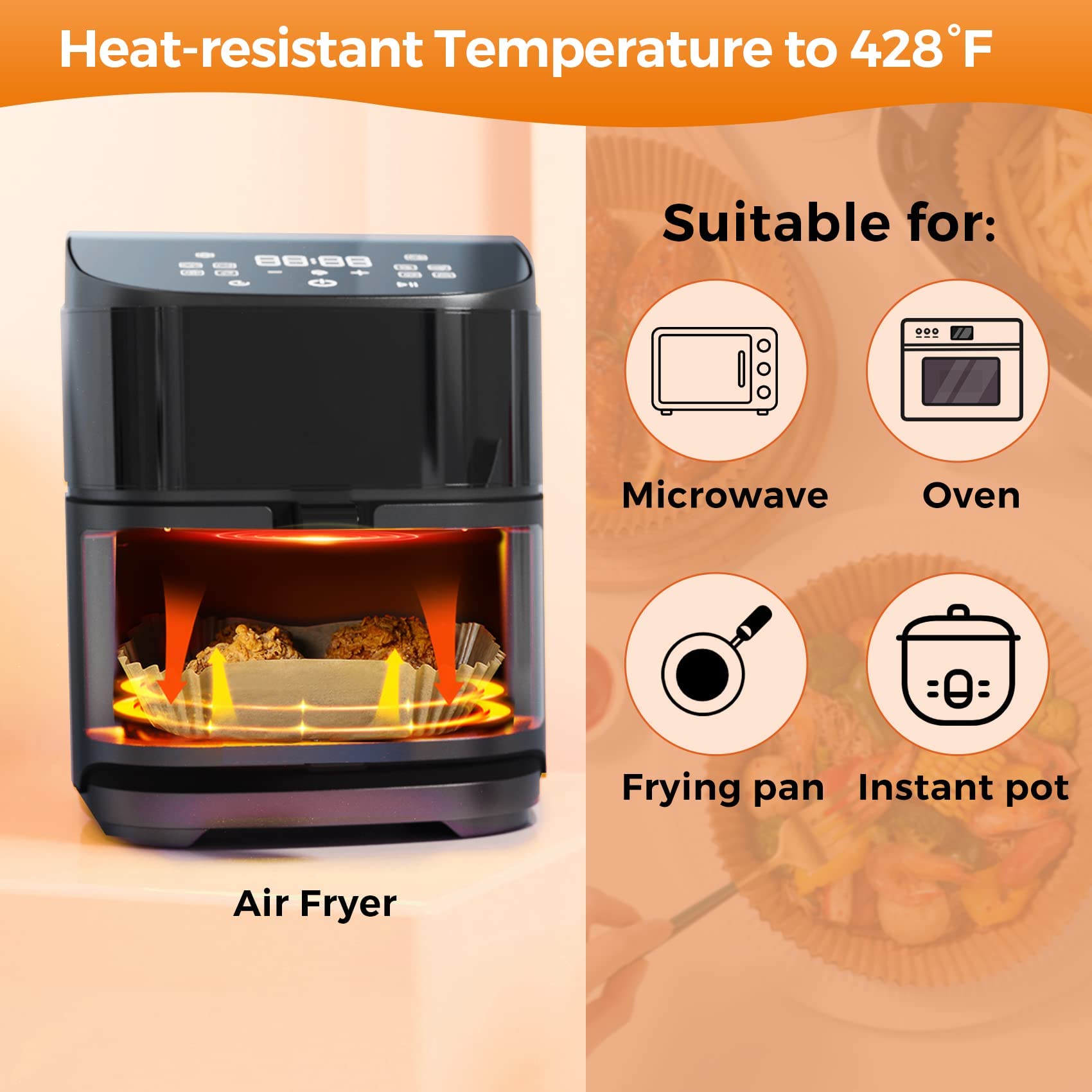 Air Fryer Paper Liner Disposable - 100Pcs 6.5 Inch Square Liners For Air Fryer, Grease And Water Proof Non Stick Basket Parchmen