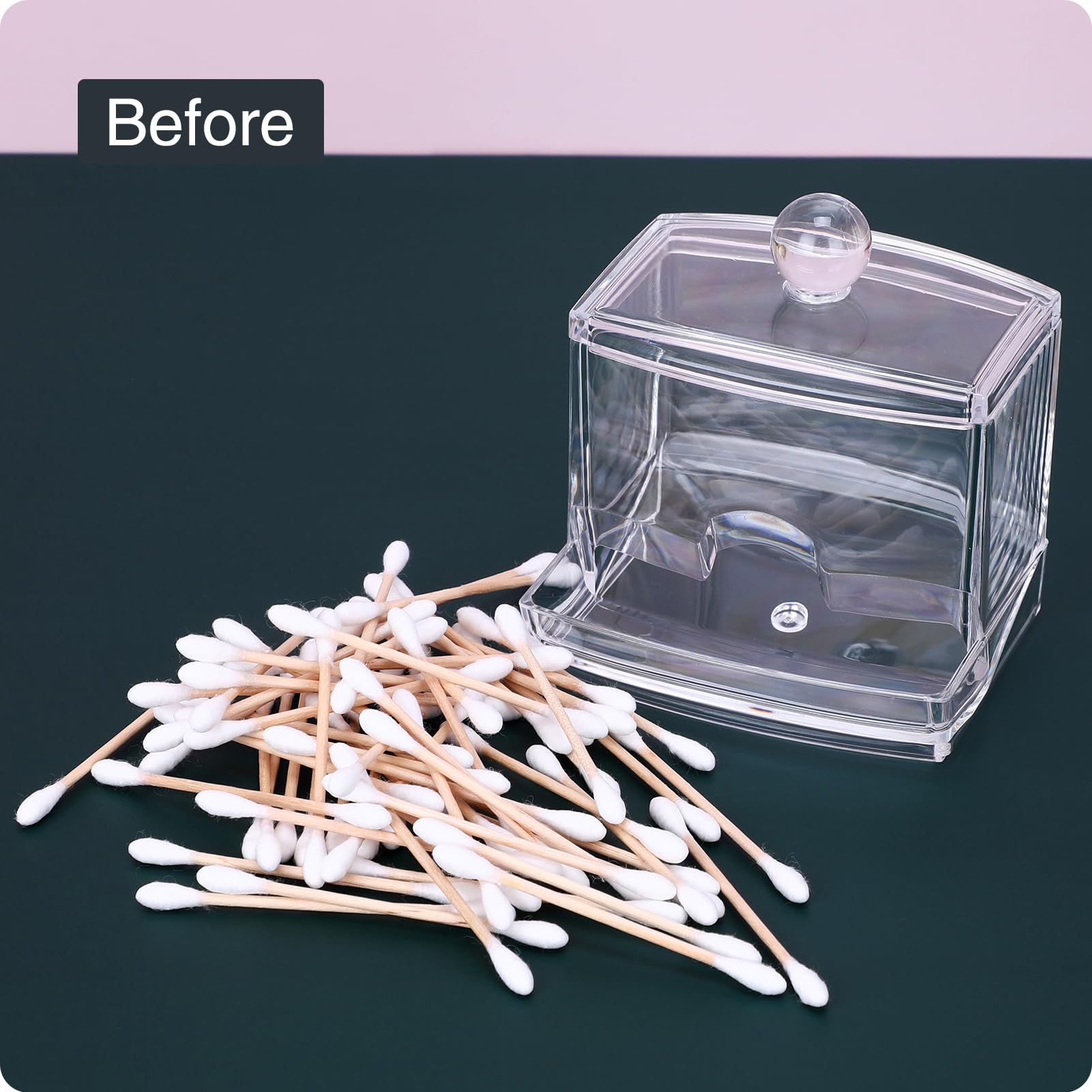 MOSIKER Qtip Holder Dispenser for Bathroom Small Acrylic Clear Cotton Swab Ball Toothpick Dustproof Organizer with Lid