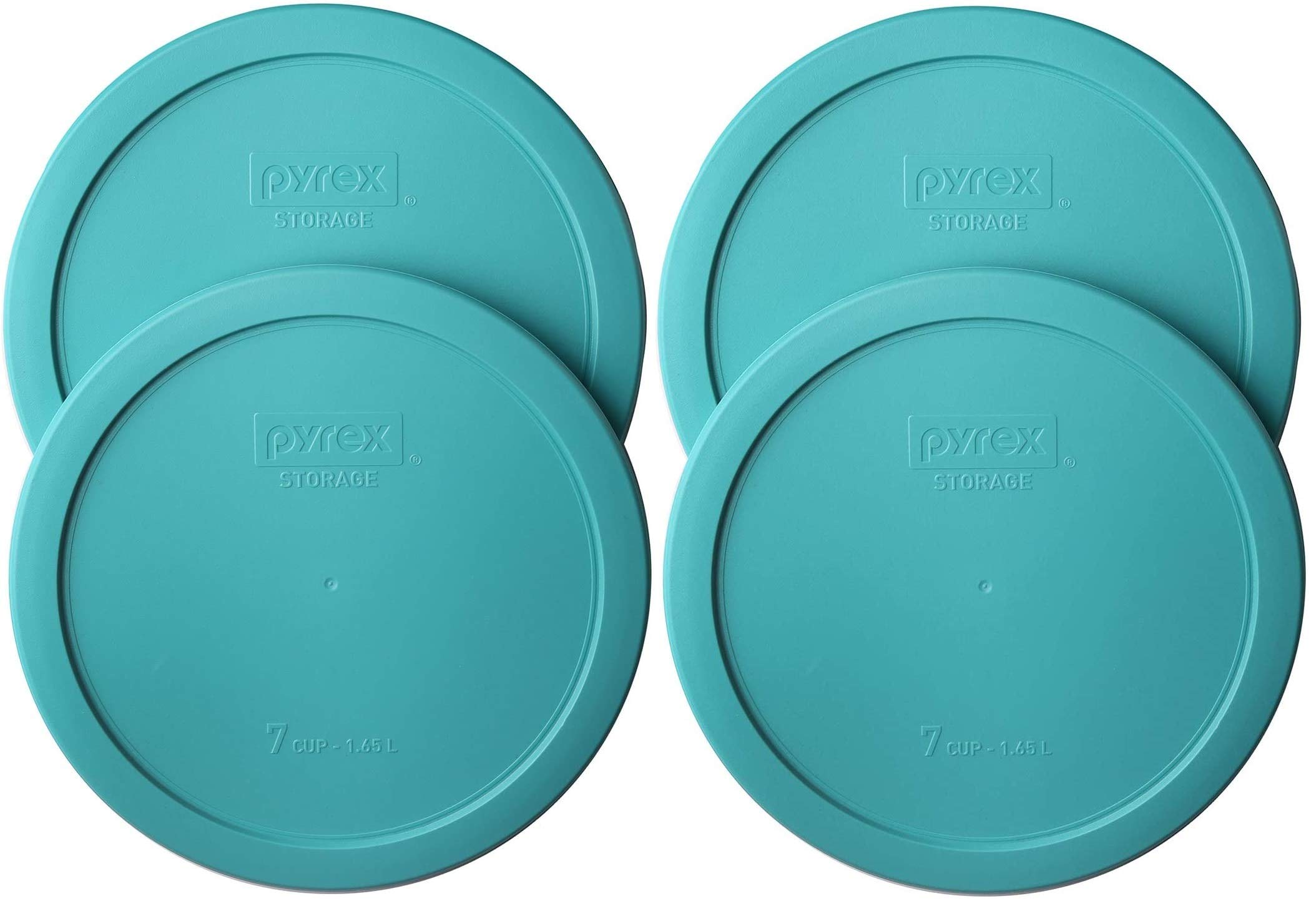 Pyrex 7402-Pc 7-Cup Turquoise Plastic Food Storage Lid, Made In Usa - 4 Pack