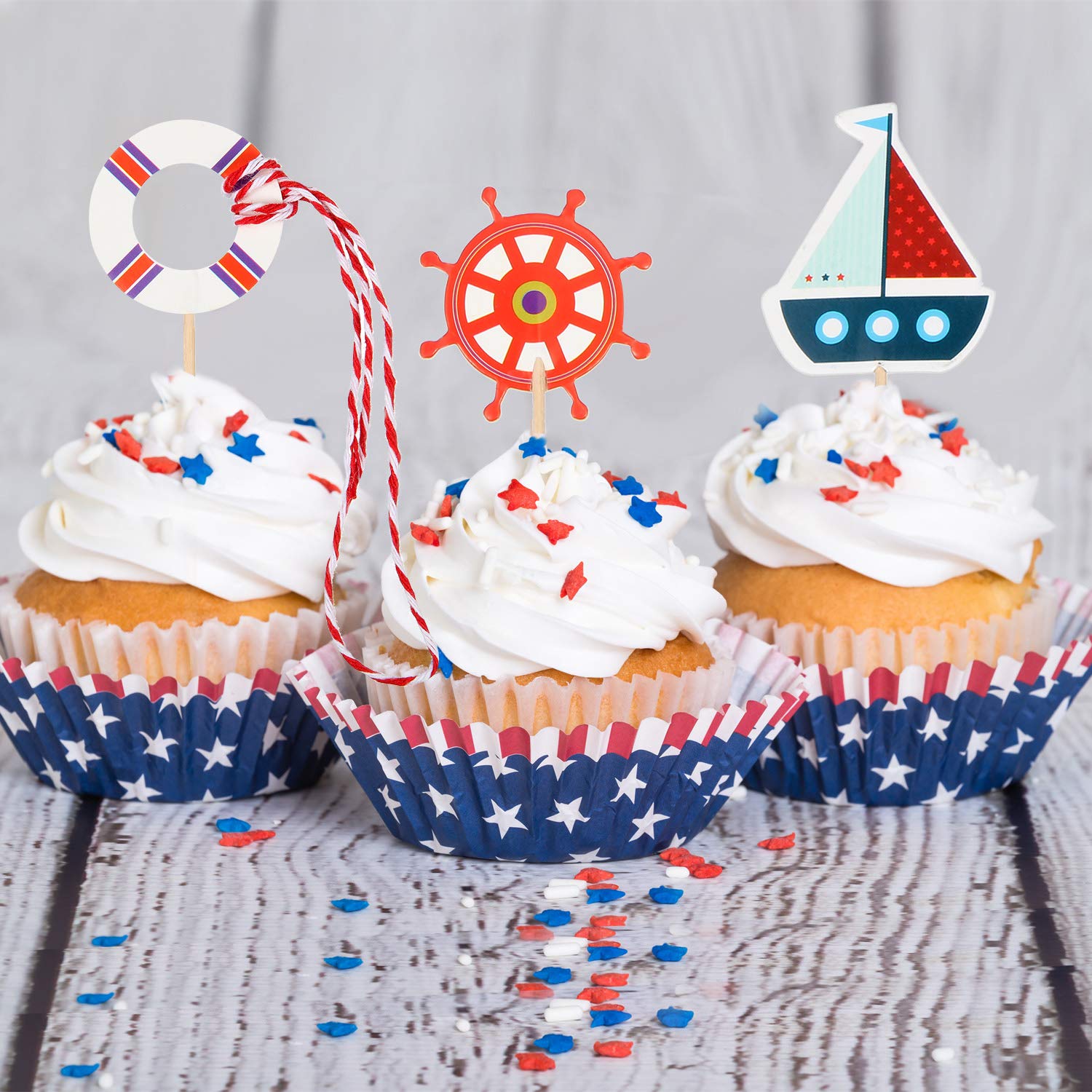 72 Pieces Nautical Cupcake Toppers Ocean Theme Toothpicks Birthday Cake Picks Decorations For Navy Baby Shower Party Favors Supp