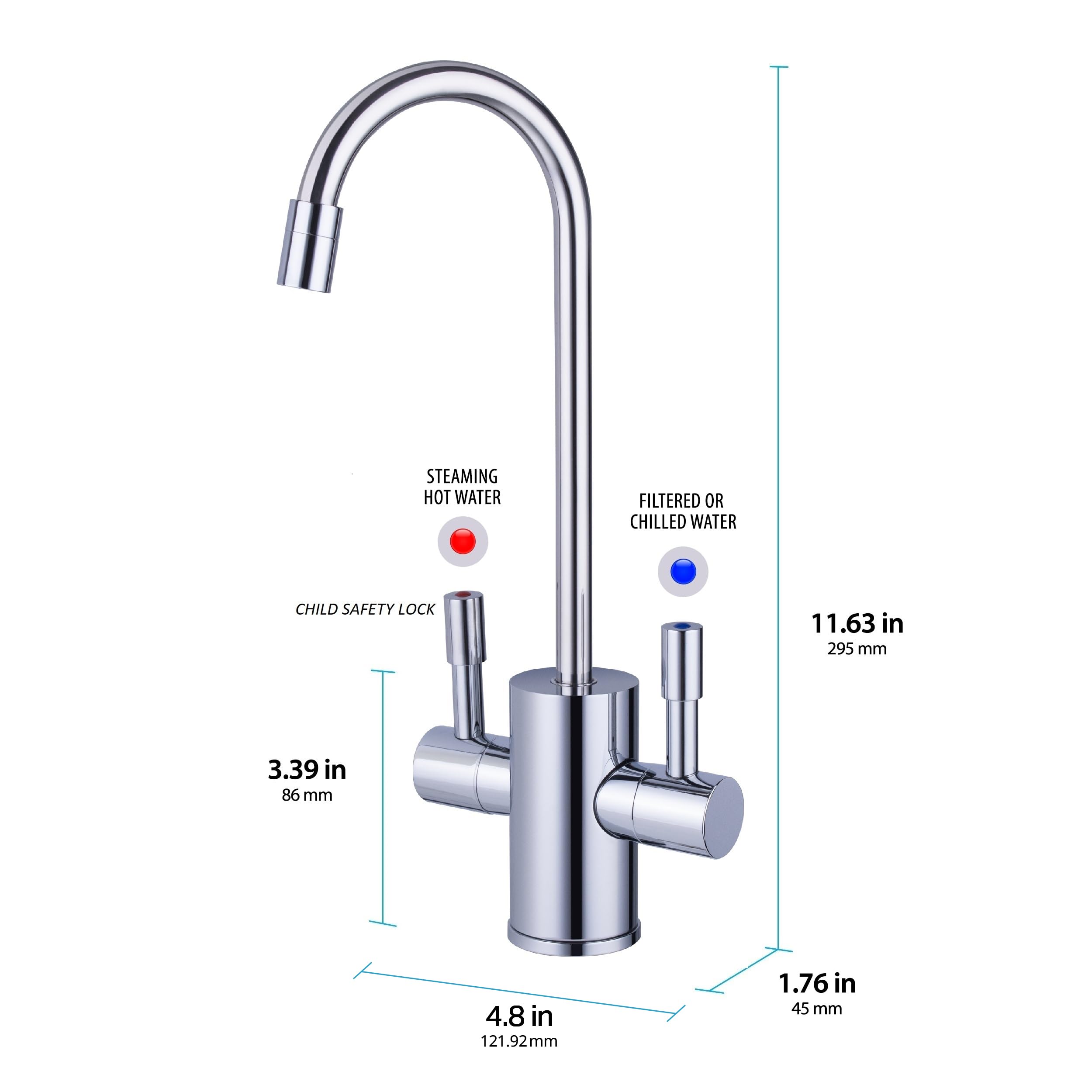 Ready Hot 41-RH-300-F560-CH Instant Hot Water Dispenser System  2.5 Quarts  Digital Display Dual Lever Hot and Cold Water Faucet Polished Chrome