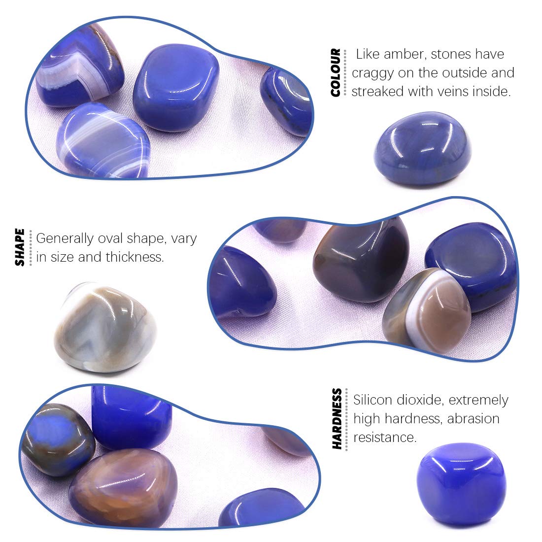 Hilitchi Blue Agate Stone Tumbled Stones for Plants Cacti & Succulents Bedding, Vase Filler, Landscape Bottom Decoration (About