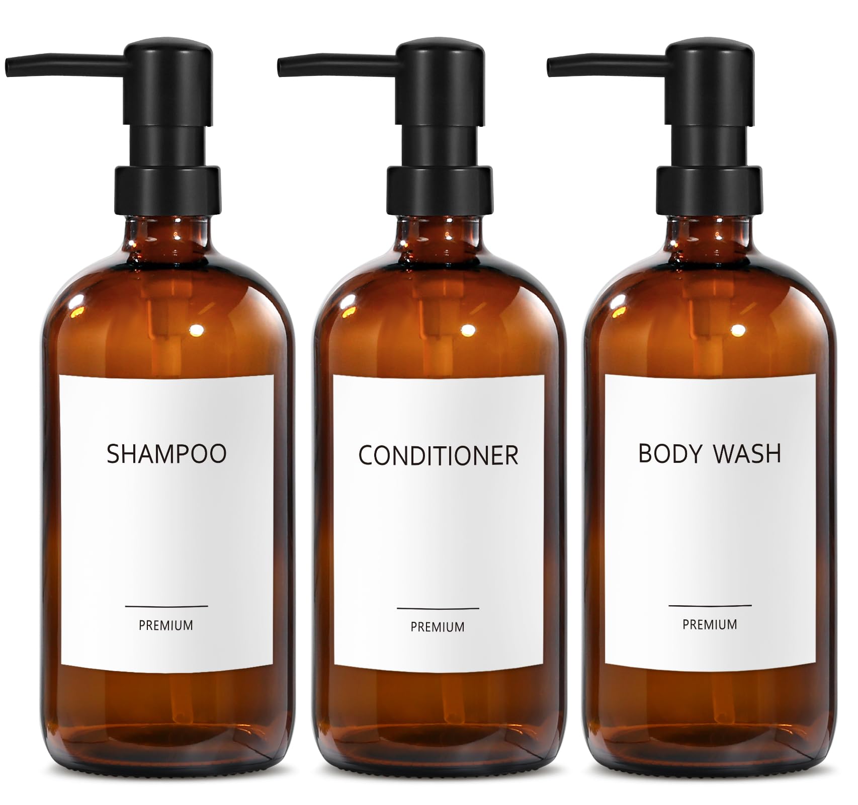 Gmisun Glass Shampoo And Conditioner Dispenser, Shampoo Dispenser With Upgraded Pump For Shower, Shampoo Conditioner Body Wash P