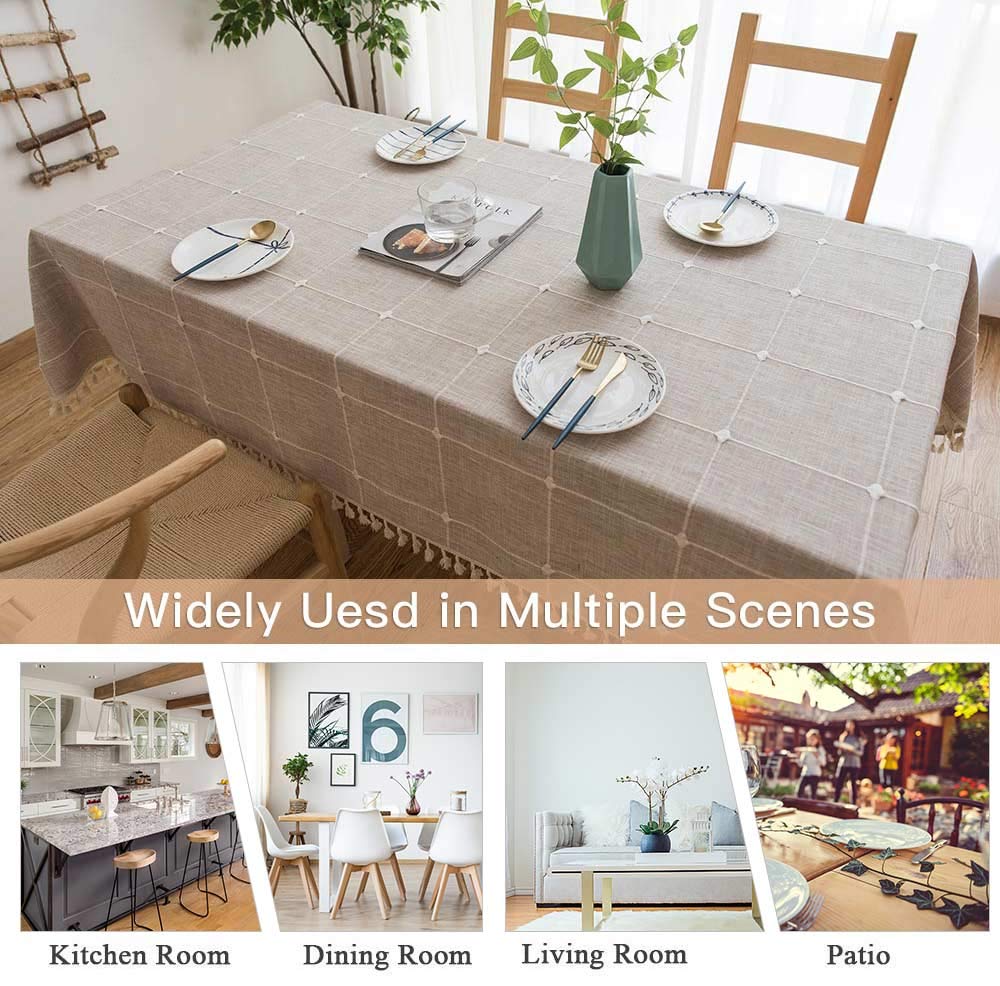 Deep Dream Tablecloths, Embroidered Waterproof Checkered Table Cloth Cotton Linen Wrinkle Free Anti-Fading Table Cover Decoratio