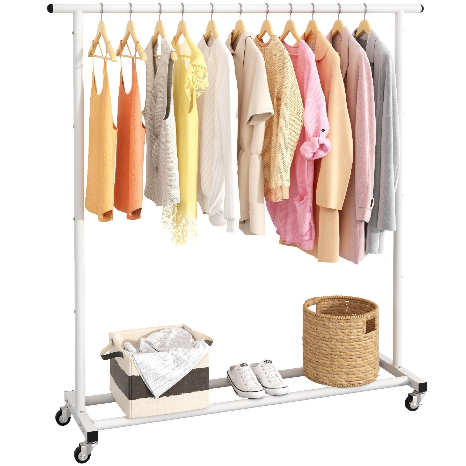 Buzowruil Clothing Rack Clothes Rack Standard Rod Simple Rolling Metal Garment Rack Organizer Freestanding Hanger With Wheels,Wh