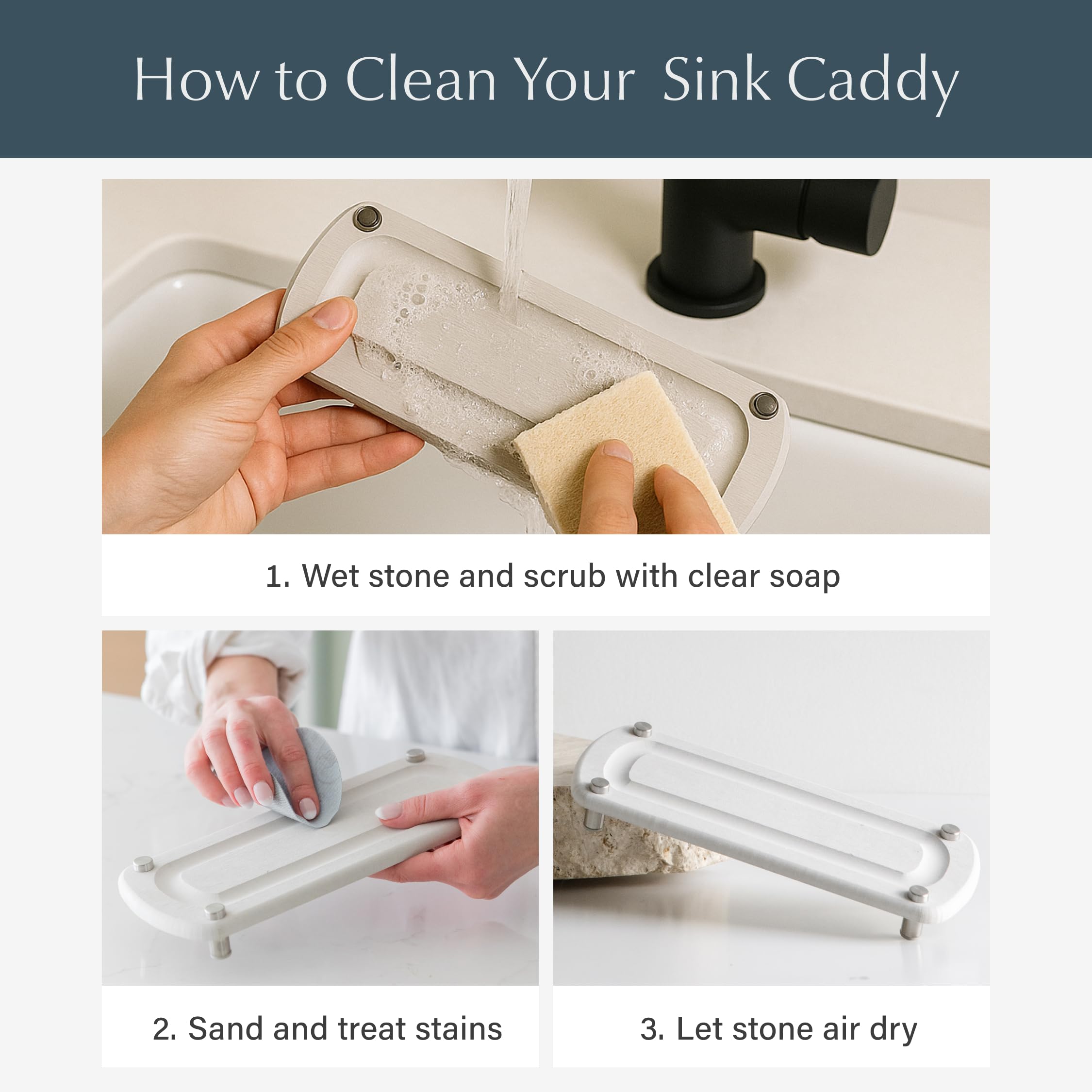 Dorai Home Sink Caddy - Dries Instantly And Prevents Moisture Buildup - Stainless Steel Feet With Rubber Bottom - Functional Des