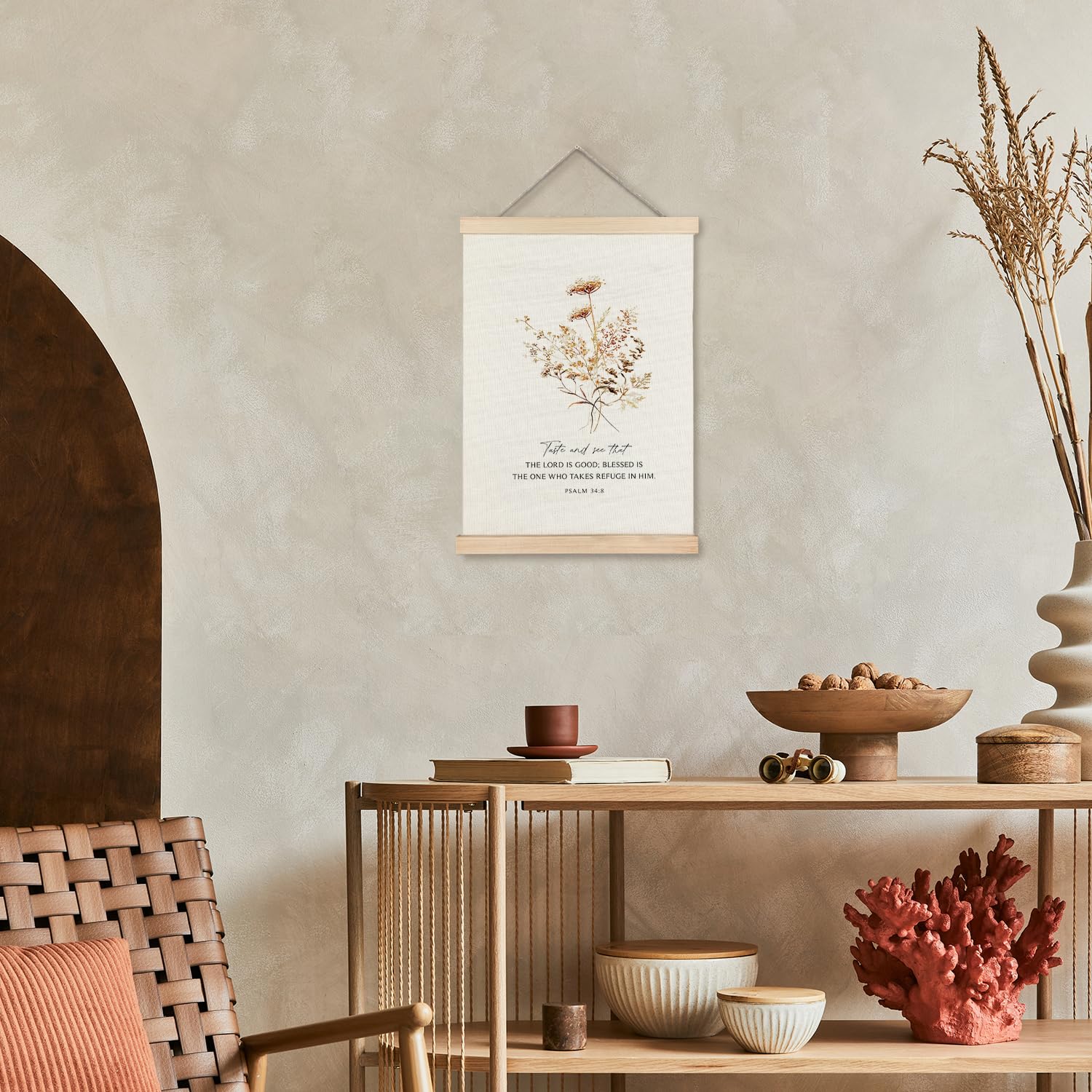 Supwhd Boho Floral Christian Wall Art With Wooden Poster Hanger, God Is Good Bible Verses Posters Wall Art Decor, Christian Wall