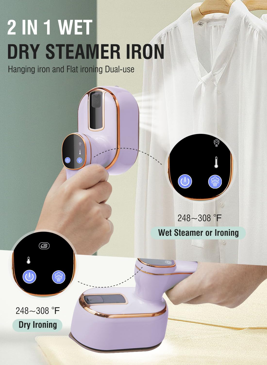 Foldable Travel Steamer For Clothes With Led Screen,Steamer&Iron 2 In 1,Portable Mini Iron Wrinkles Remover,1000W Plancha A Vapo