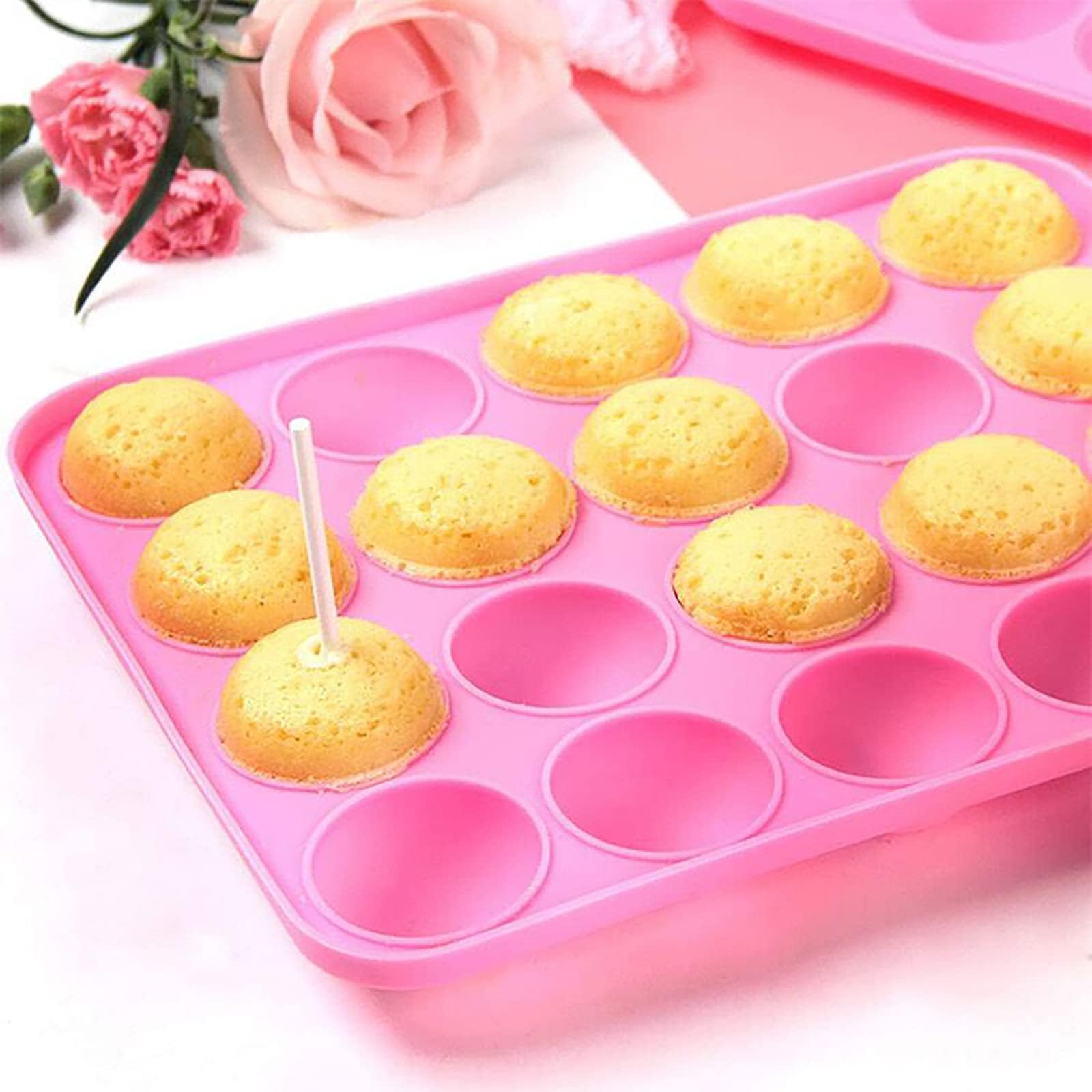 Emousport 20 Holes Silicone Non-Stick Cake Pop Kit Silicone Lollipop Mold Cake Mold Baking Chocolate Ice Lattice Bakeware Mould