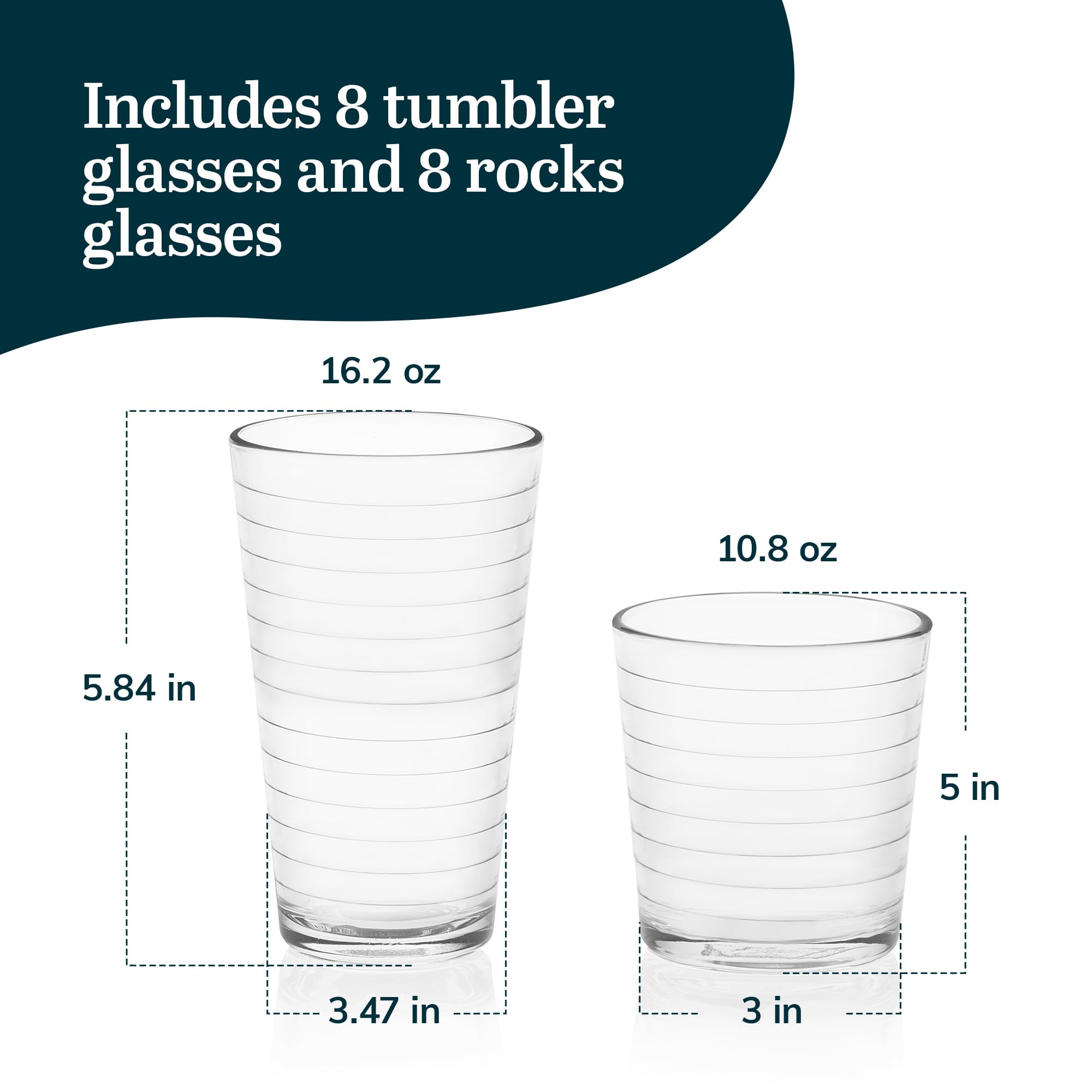 Libbey Hoops 16-Piece Tumbler And Rocks Glass Set
