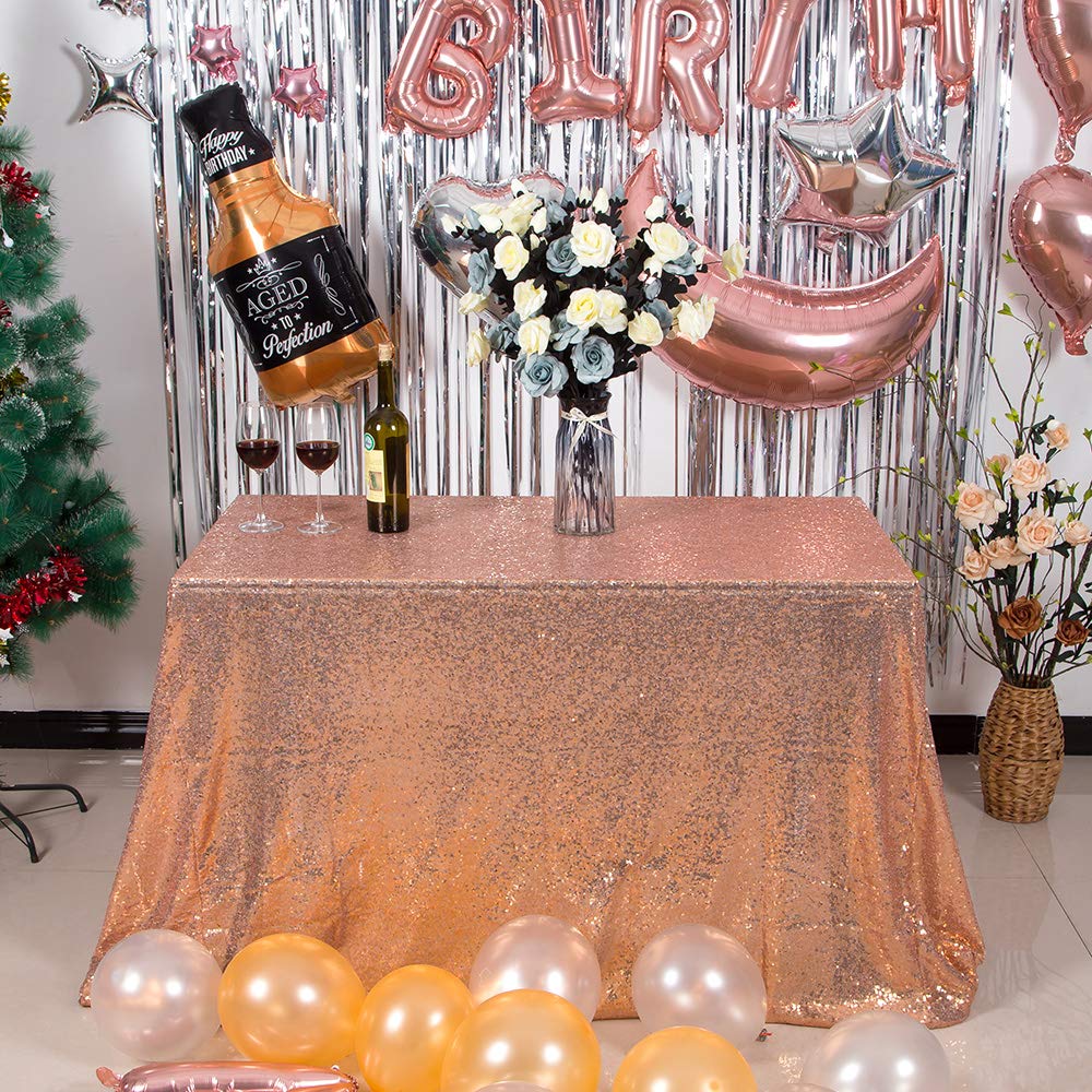 Jyflzq Rose Gold Sequin Tablecloth 50 X 80 Rose Gold Glitter Table Cloths Rectangular Sparkly Table Cover Overlay For Wedding Bi