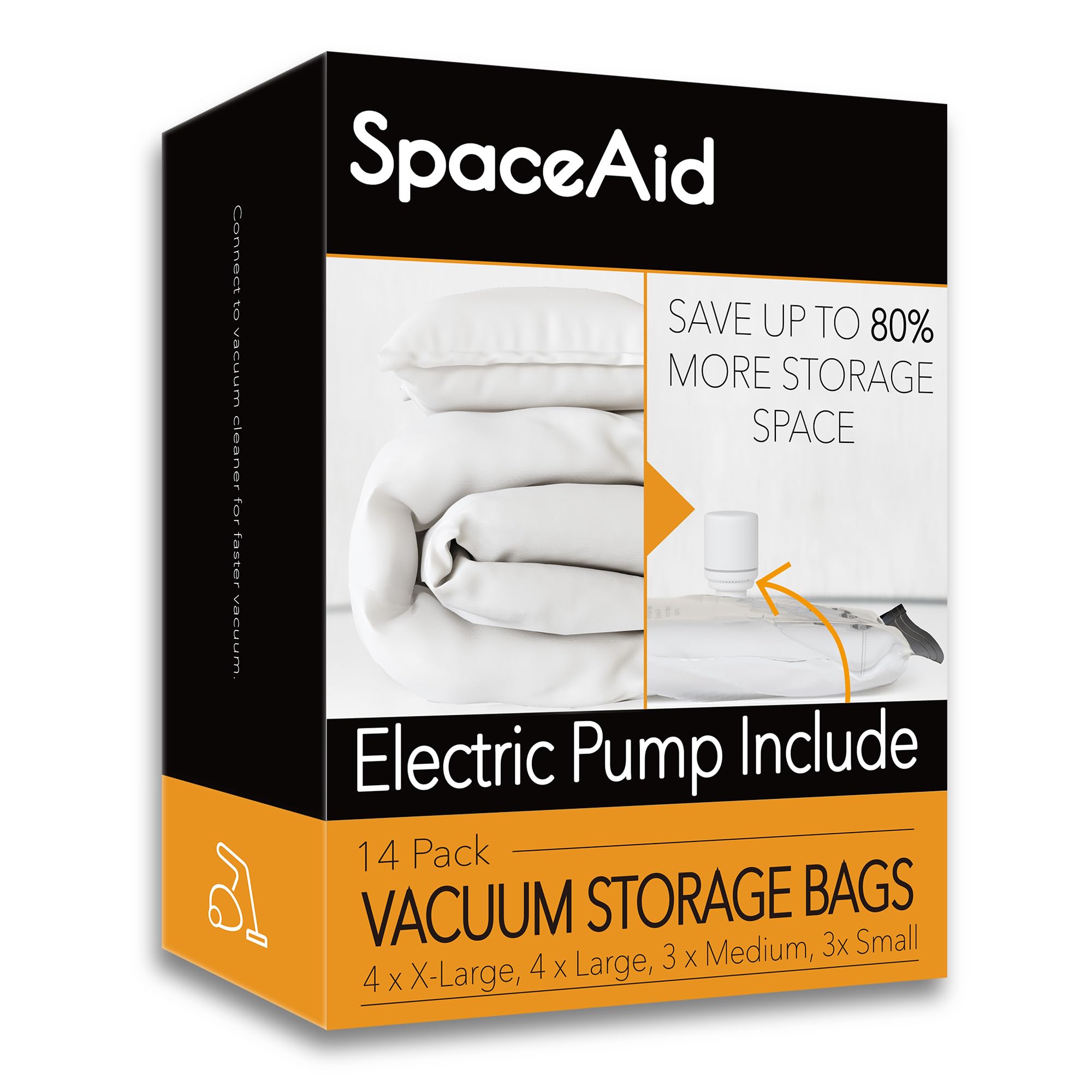 Spaceaid 14 Pack Vacuum Storage Bags With Electric Air Pump, Space Saver Sealer Compression Bags For Comforters, Blankets, Pillo