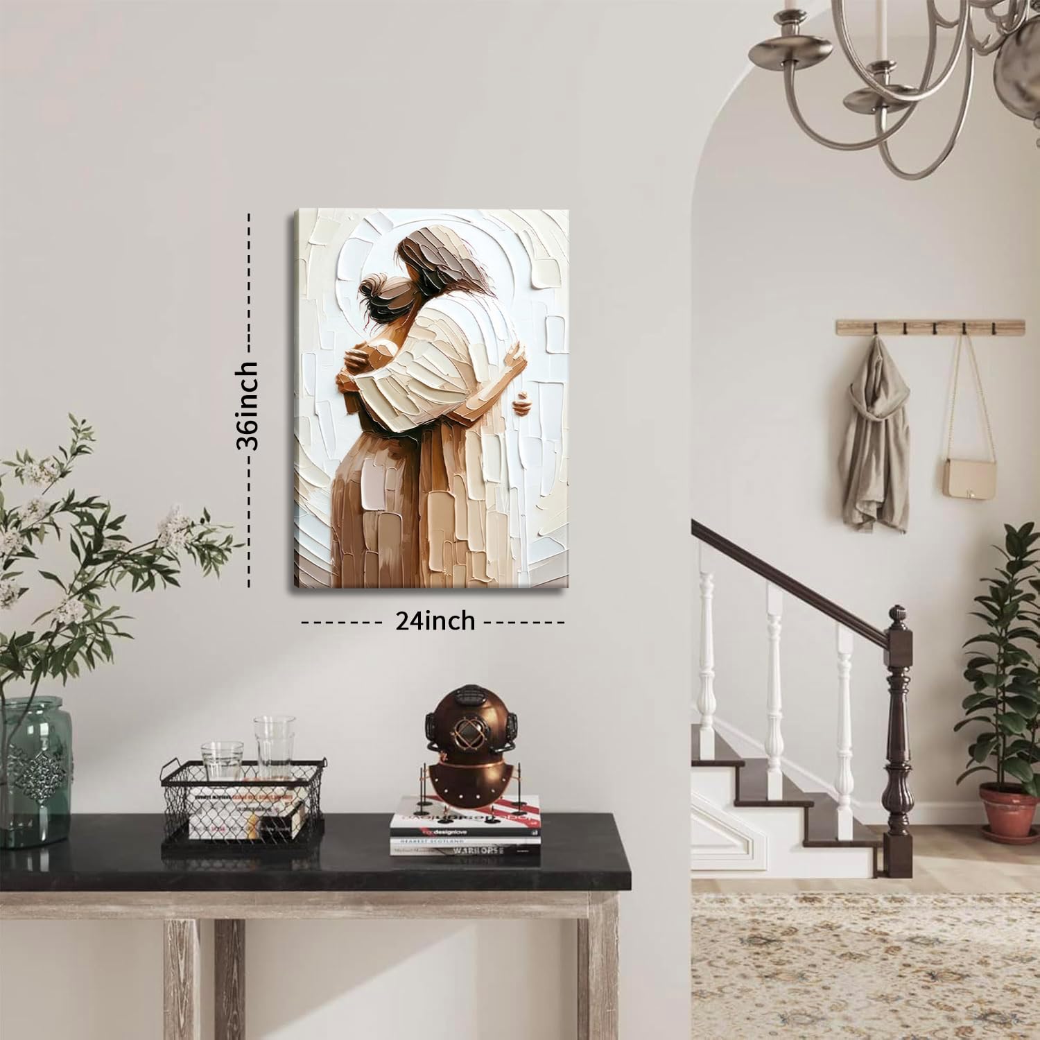Jesus Embracing Woman Canvas Wall Art, Safe In His Arms Pictures Canvas Print Posters Wall Decor, Christian Wall Art Home Decor