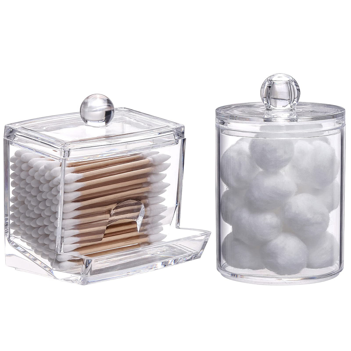 Tbestmax Plastic Lids Qtips Holder Bathroom Container, 10 Oz,7 Oz Cotton Ball/Swabs Dispenser, Apothecary Jar Organizer For Stor