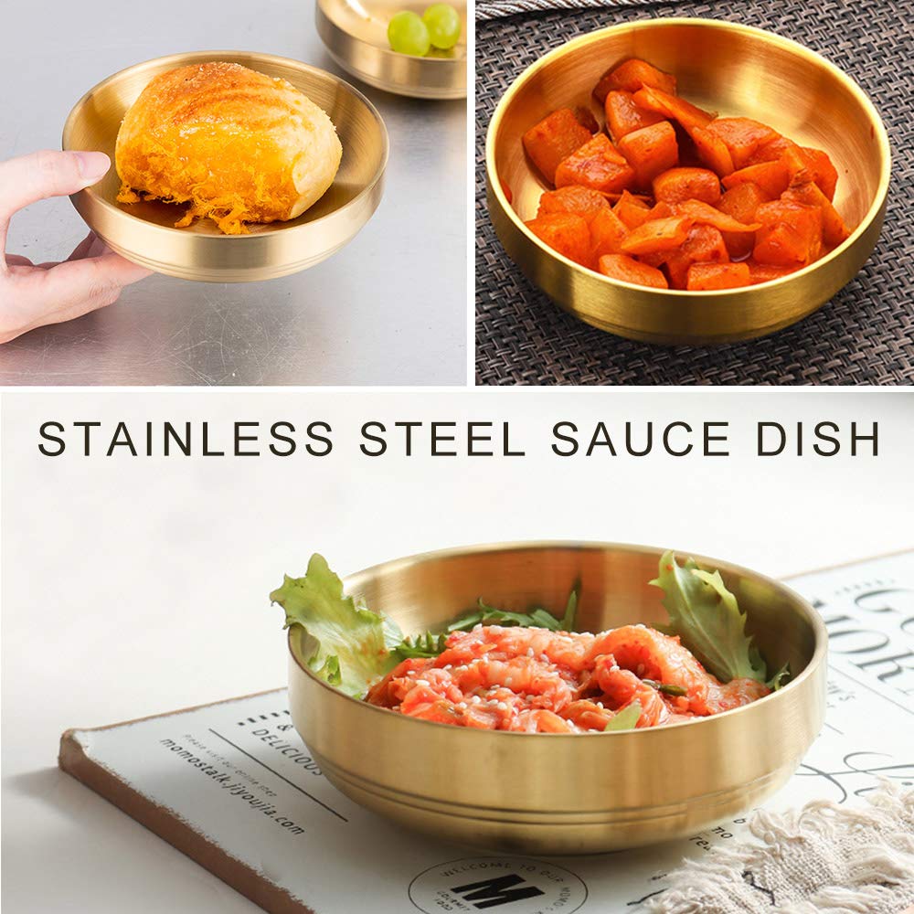 4 Pcs 6 Oz Small Double Deck Stainless Steel Sauce Dish, Round Condiment Tray, Mini Sauce Plate, Sushi Dipping Bowls, Condiment