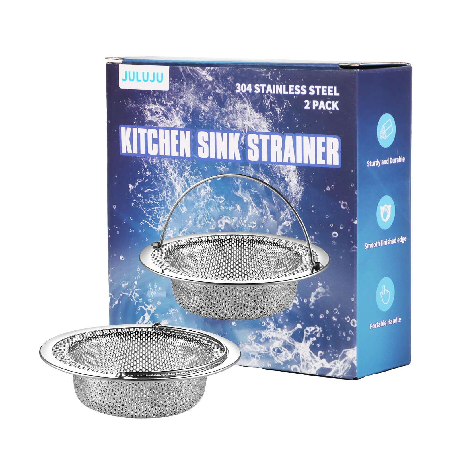 JULUJU 2 Pack Upgrade Kitchen Sink Strainer (Sink Drainer Strainer) - 304 Stainless Steel Rust Free  Fordable Handle  4.5 Inch Diameter