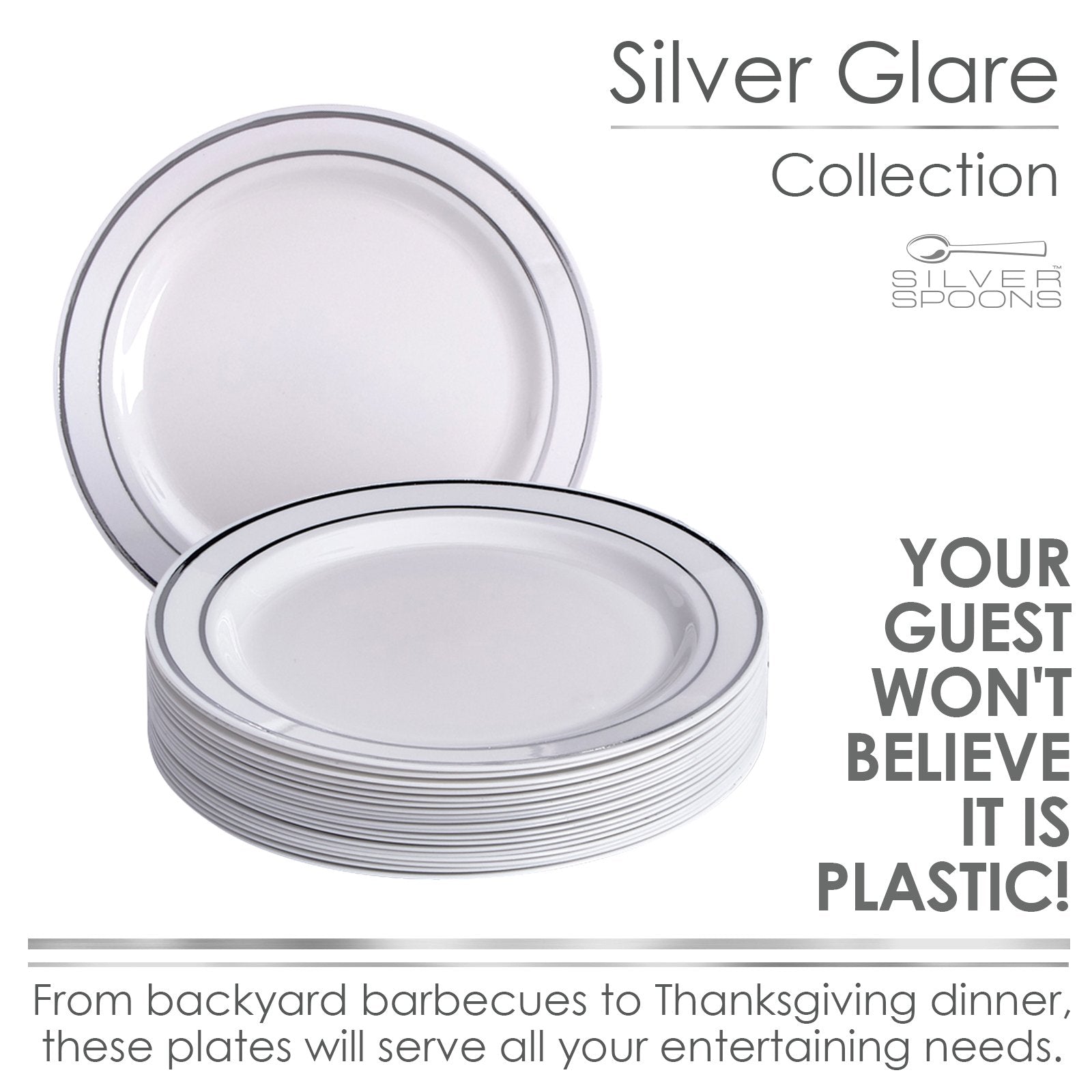 Silver Spoons DISPOSABLE DINNERWARE SET  10 Salad Plates (Silver Glare  7.5')