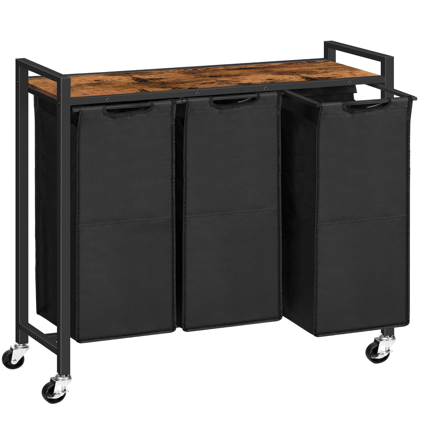 Hoobro Laundry Sorter 3 Section, Laundry Hamper With Wheels, 3    11.5 Gal (43.4L), Rolling Laundry Basket, Pull-Out And Removab