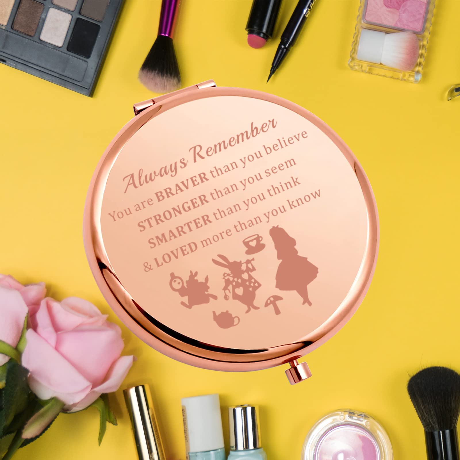 Keychin Princess Pocket Mirror Fairy Tales Gift Always Remember You Are Braver Stronger Smarter Than You Think Compact Makeup Mi