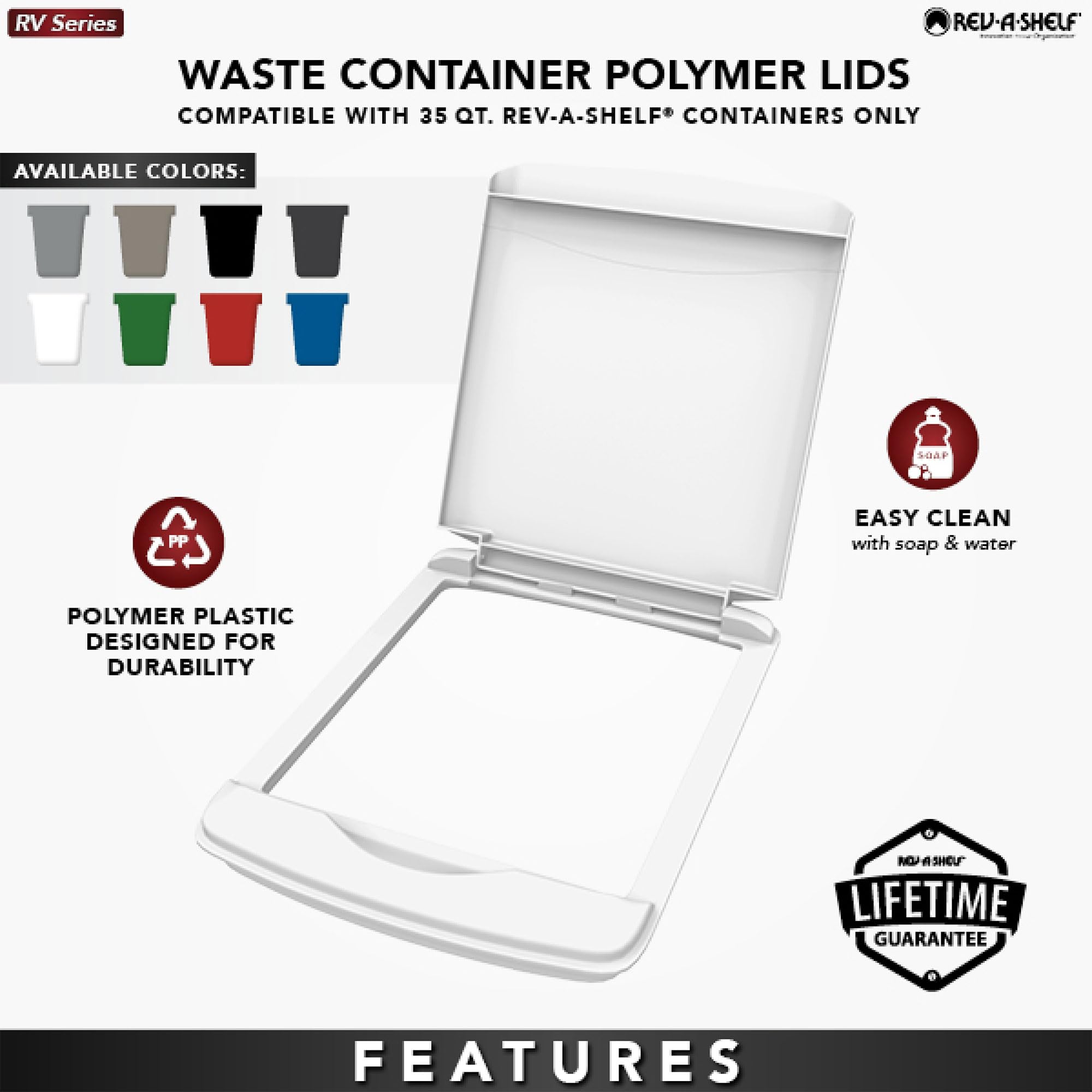 Rev-A-Shelf 35 Qt Under Sink Garbage Can Lid for Base Kitchen and Bathroom Cabinet  Replacement Plastic Trash Bin Lid Only  White  RV-35-LID-1