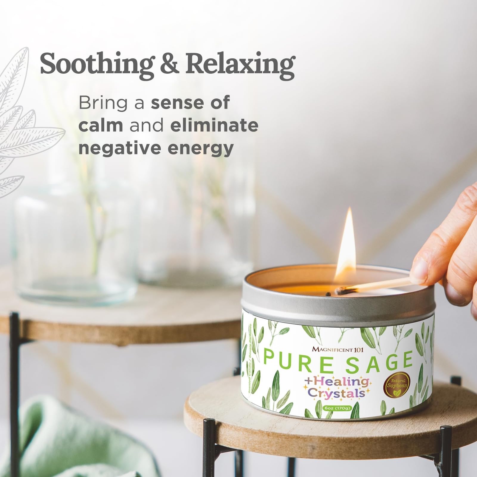 Magnificent 101 Long-Lasting Healing Crystals Candle | 6 Oz - 35-Hour Burn | All Natural Soy Wax, Rose Quartz, Amethyst, Moonsto