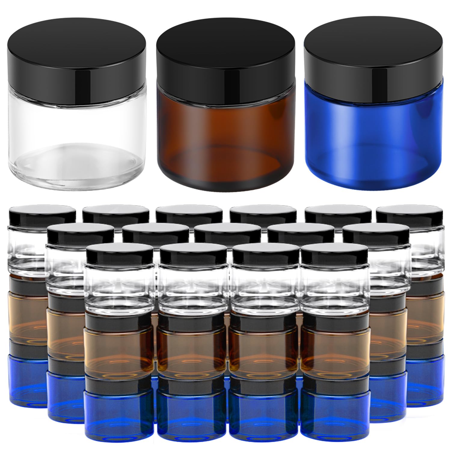 Bumobum 2 Oz Glass Jars With Lids, 48 Pack Round Small Containers With White Lids, Blank Labels & Inner Liners, Empty Cosmetic C