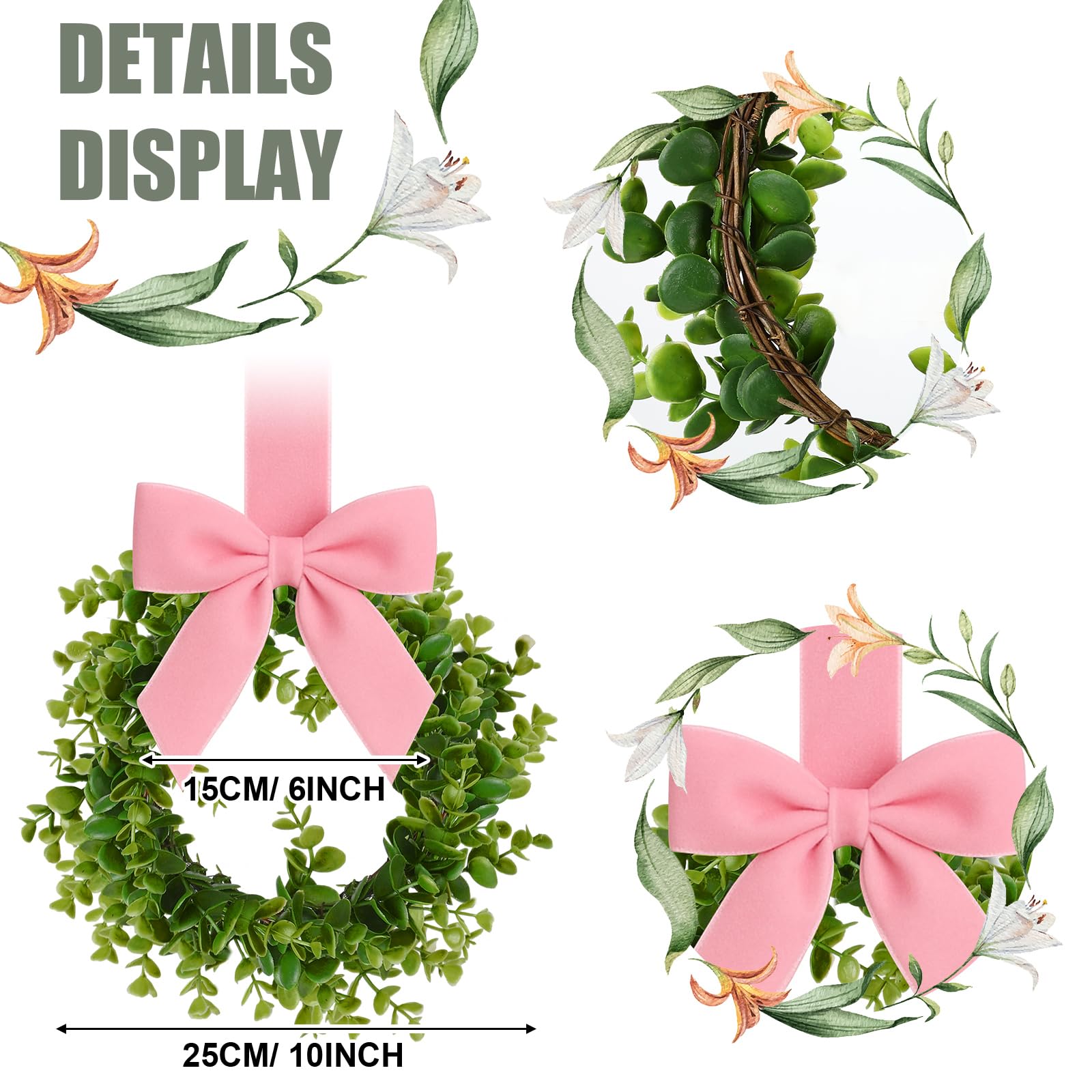 WILLBOND 2 Pcs Christmas Kitchen Cabinet Wreath Boxwood Garland with Ribbon Greenery Garland Hanging Wreaths for Cabinet Wall Wi