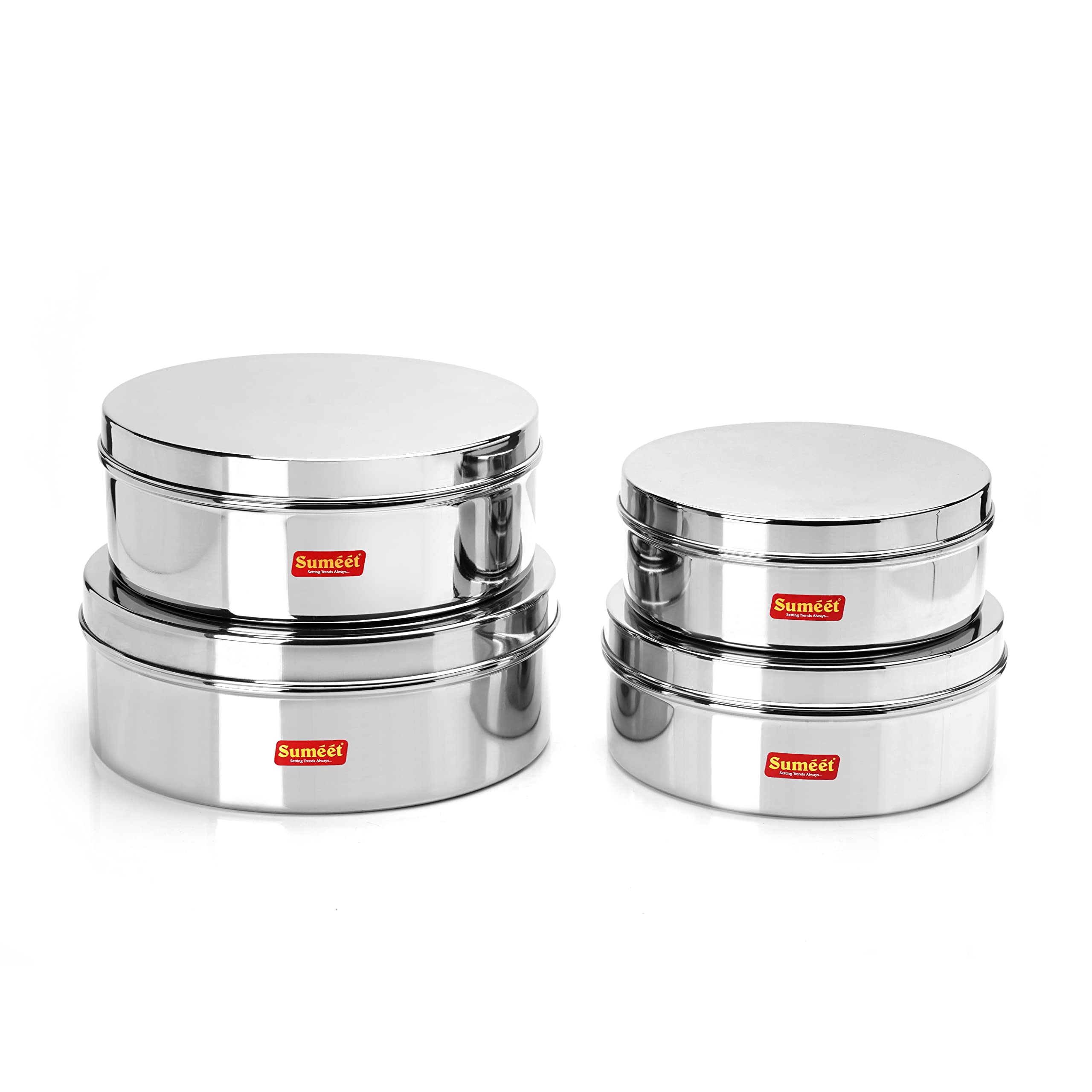Sumeet Stainless Steel Flat Canisters/Puri Dabba/Storage Containers Set Of 4Pcs (1.2Ltr,1.5Ltr,2.1Ltr,2.7Ltr), BlueViolet