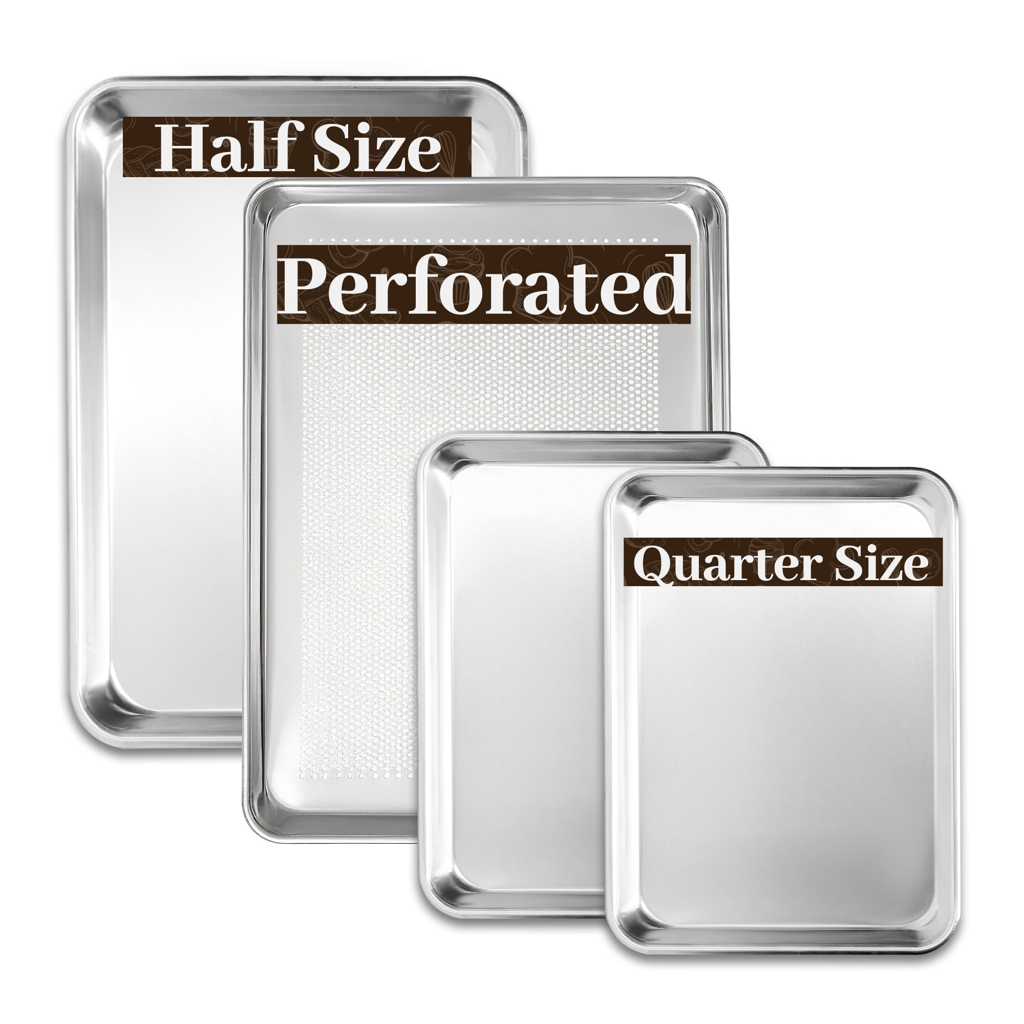BIEAMA Baking Sheet Pans Set of 4, Perforated Half & Quarter Size