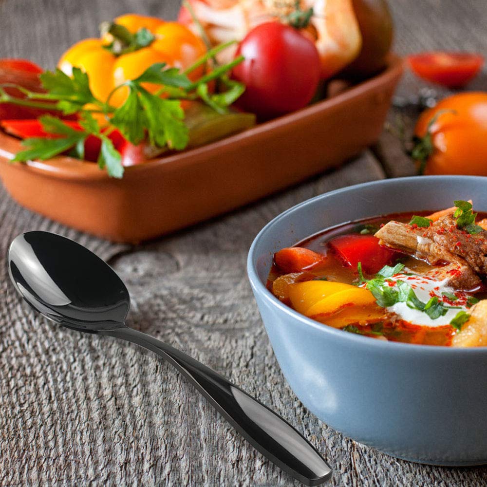 Wekioger 50 Pieces Stainless Steel Dining Flatware, Black Silverware Place Setting For 10