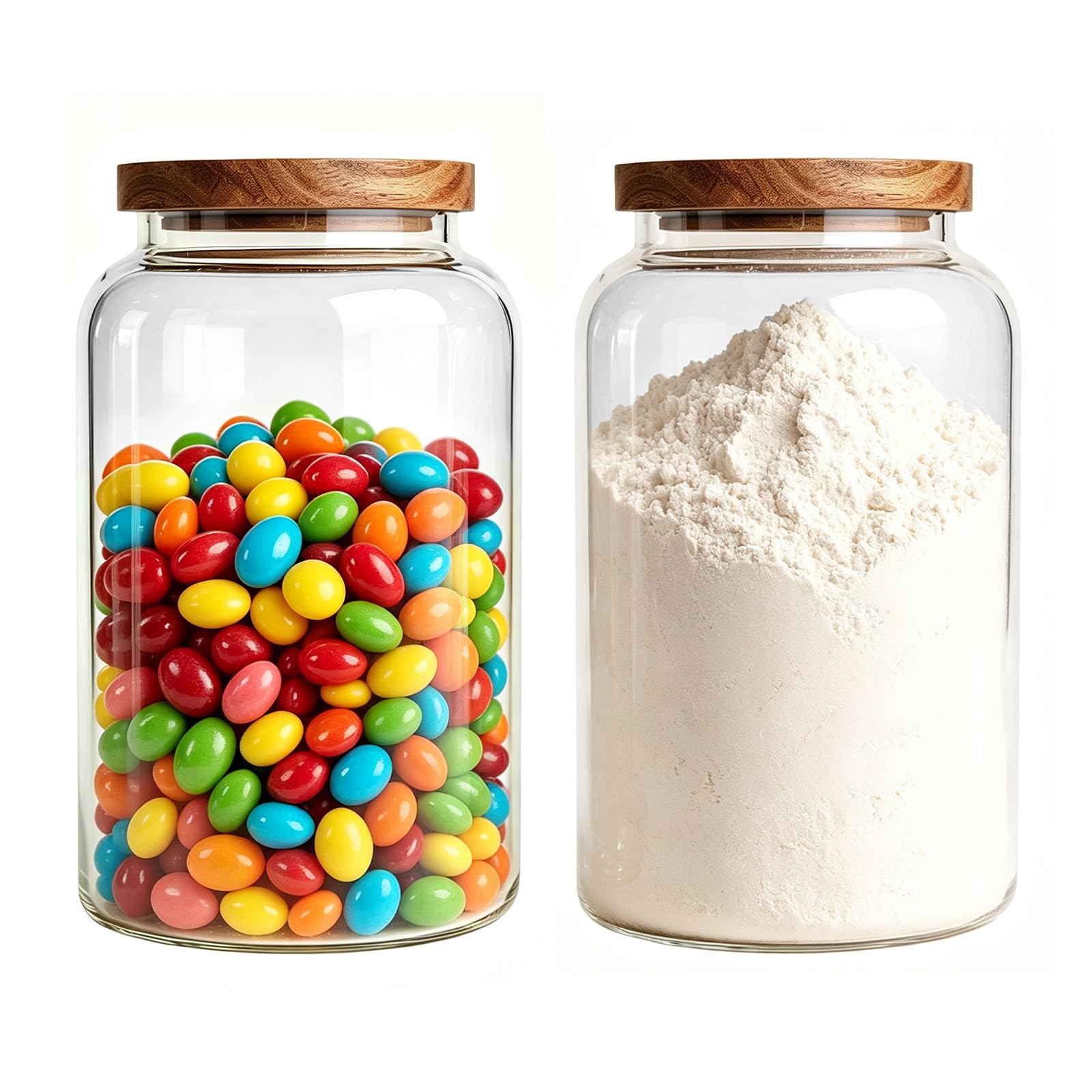 Quixoticor 2Pack Large Glass Jars with Wooden Lids, 95oz Flour Containers
