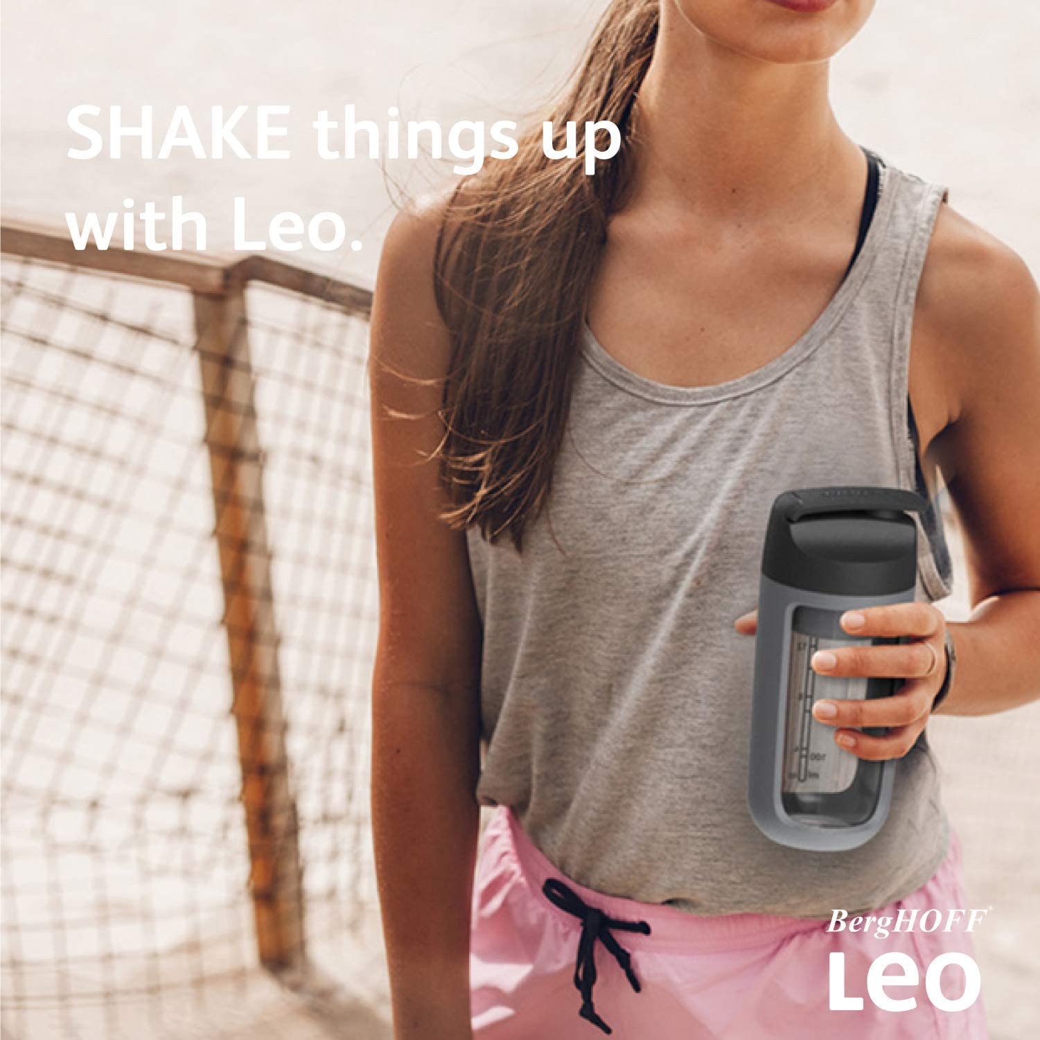 Berghoff Leo Tritan Plastic Shaker Botte, Bpa-Free, Integrated Protein Powder Compartment, Screw-On Lid, Flip Cap, Silicone Mixi