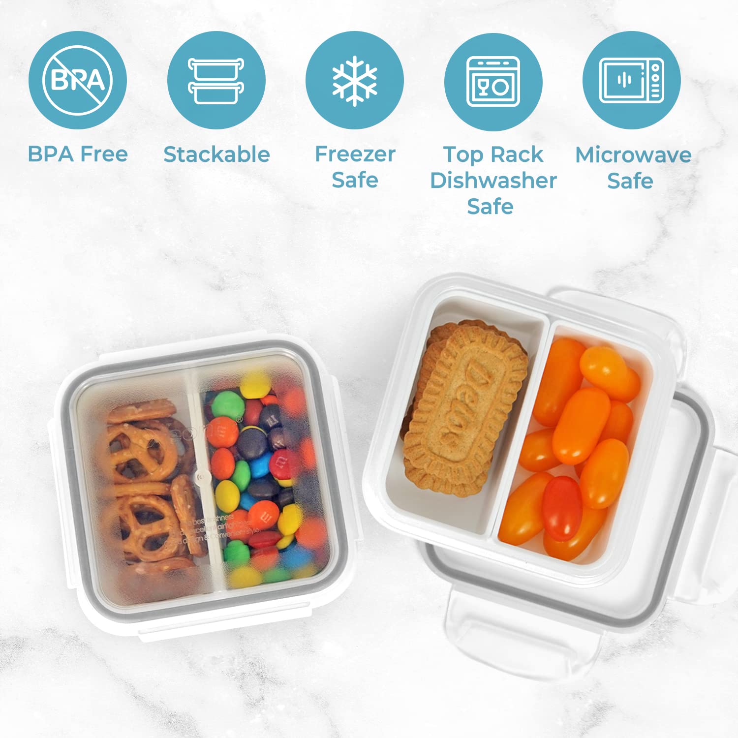 Carrotez 2 Compartment Snack Containers, Small Food Storage Containers, Small Snack Containers With Airtight Lids For Mini Fridg