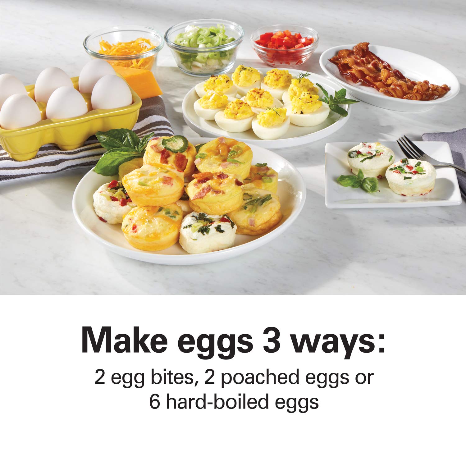 Hamilton Beach Sous Vide Style Electric Egg Bite Maker, Hard Boiled Egg Cooker & Poacher With Removable Nonstick Tray, Makes 2 I