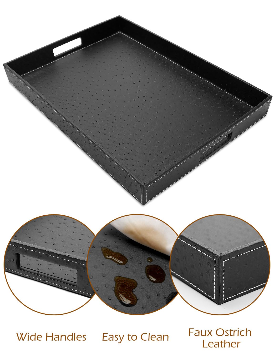 Ranslen Serving Tray With Handles, 20 X 16 Inch Ottoman Tray For Coffee Table, Breakfast, Kitchen Home Black Tray Decor Extra La