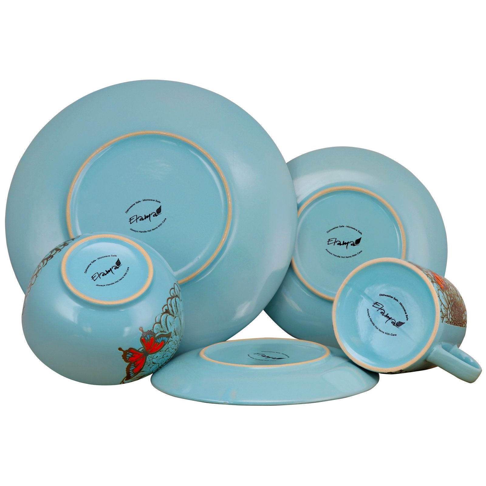 Elama ELM-Butterfly-Garden, 16pc Dinnerware, blue