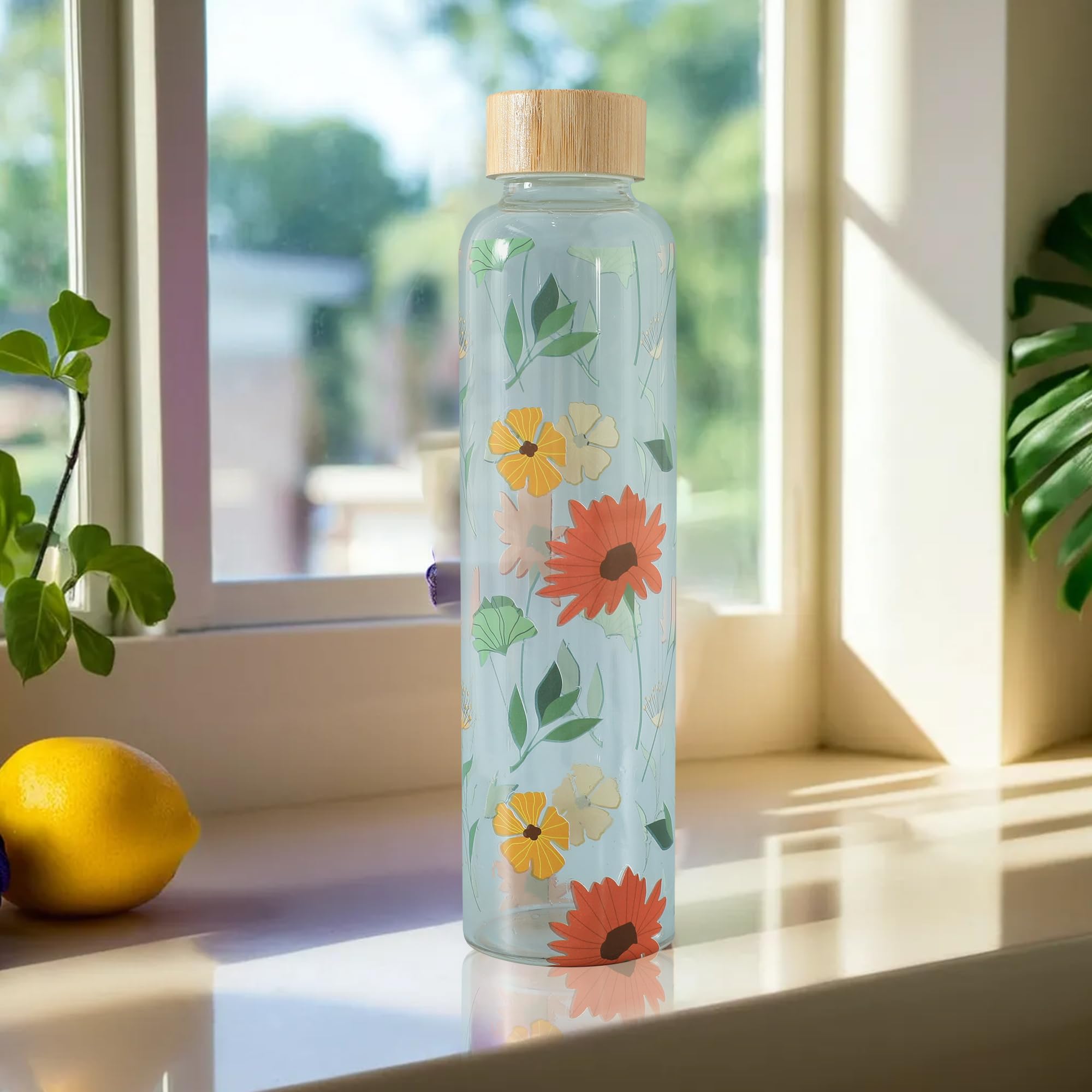 Umai Water Bottle | Borosilicate Glass | Gradient Water Bottle With Bamboo Lid For Home Office & Travel Use | Leak Proof | 750Ml