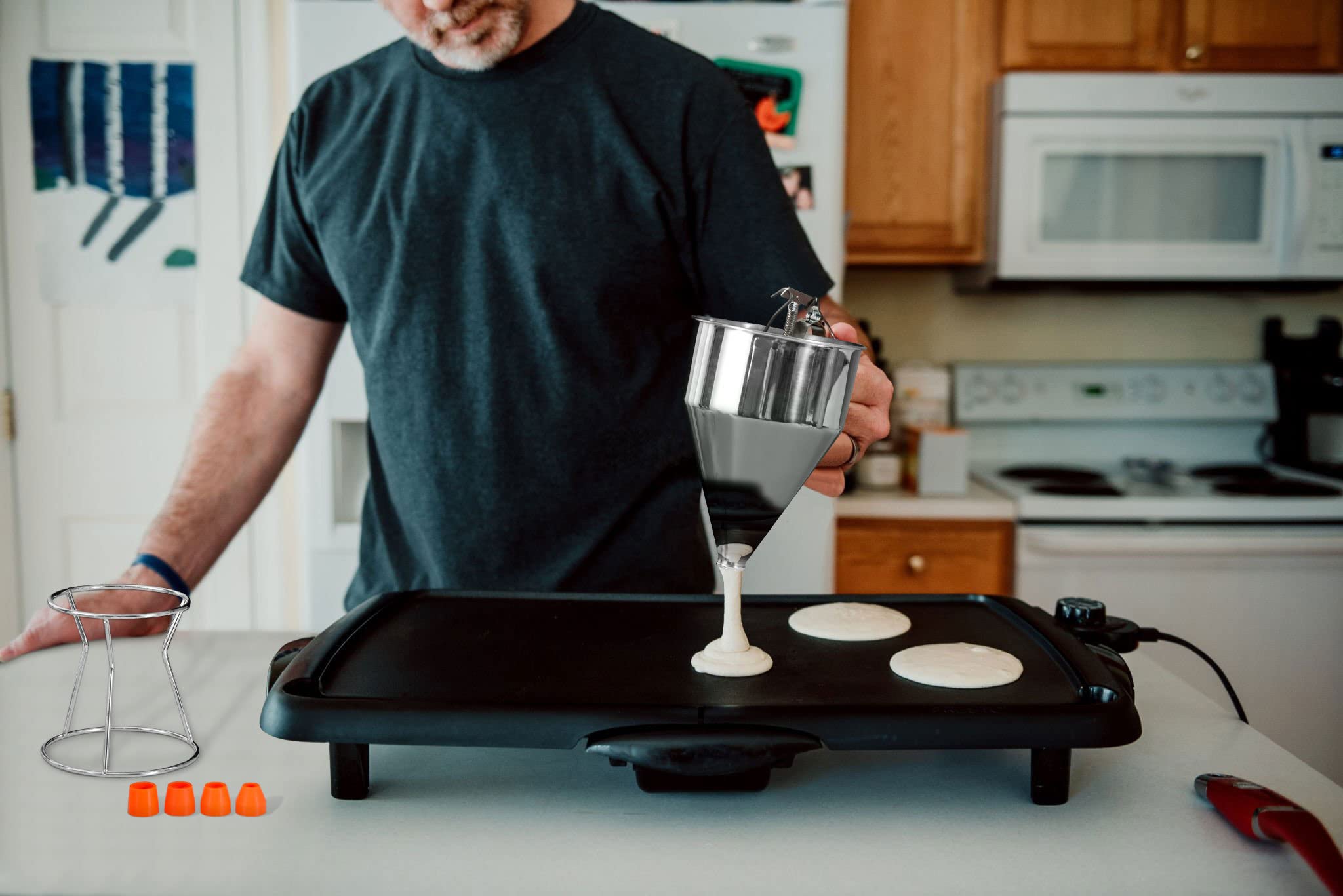 Egiemr Pancake Batter Dispenser For Thick Batter, Funnel Cake Batter Dispenser Great For Cupcake, Waffle &Takoyaki, Pro Stainles