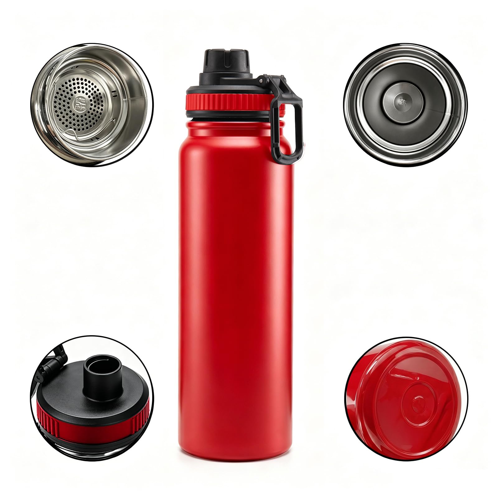 27oz 316 Stainless Steel Insulated Water Bottle red 24H Cold & 12H Hot Retention, RustProof CorrosionResistant Reusable Flask 