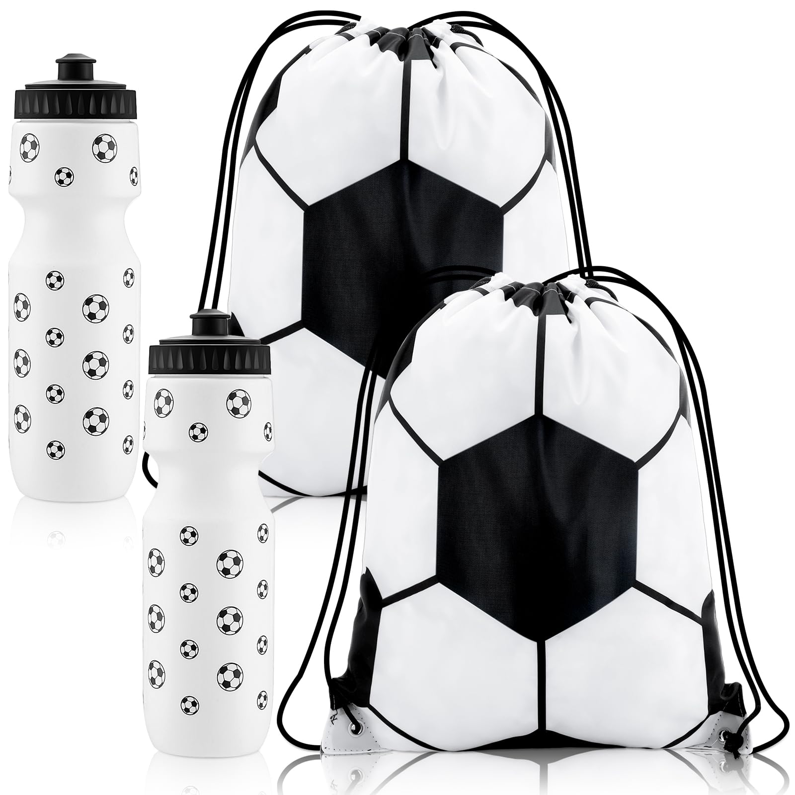 Bulyoou 4 Pcs Football Water Bottles 24 oz drawstring Bag for Boys Sports
